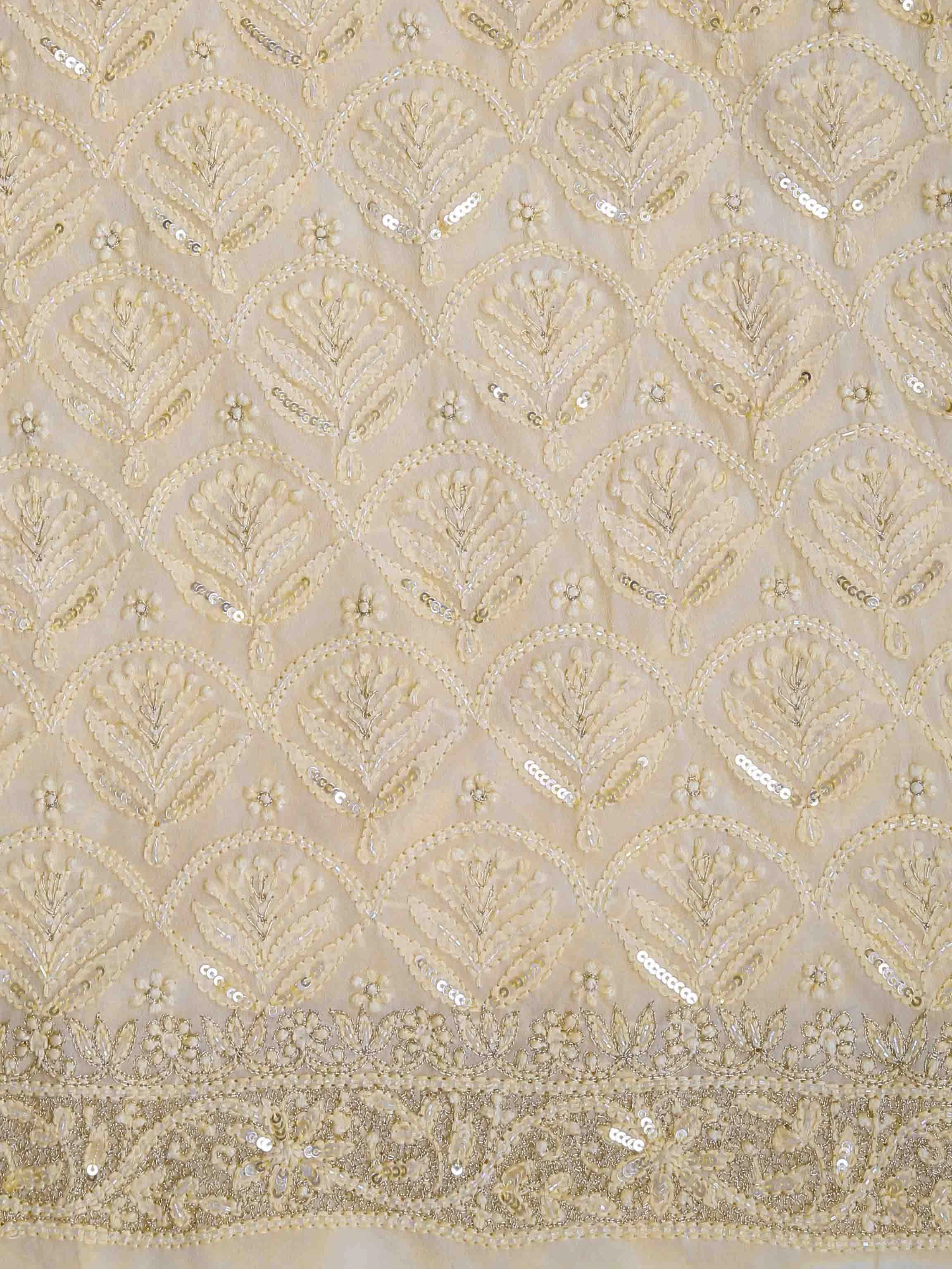 Ada Hand Embroidered Champagne Viscose Georgette Lucknowi Chikankari Unstitched Men's Kurta Piece With Zari Work 01A402009