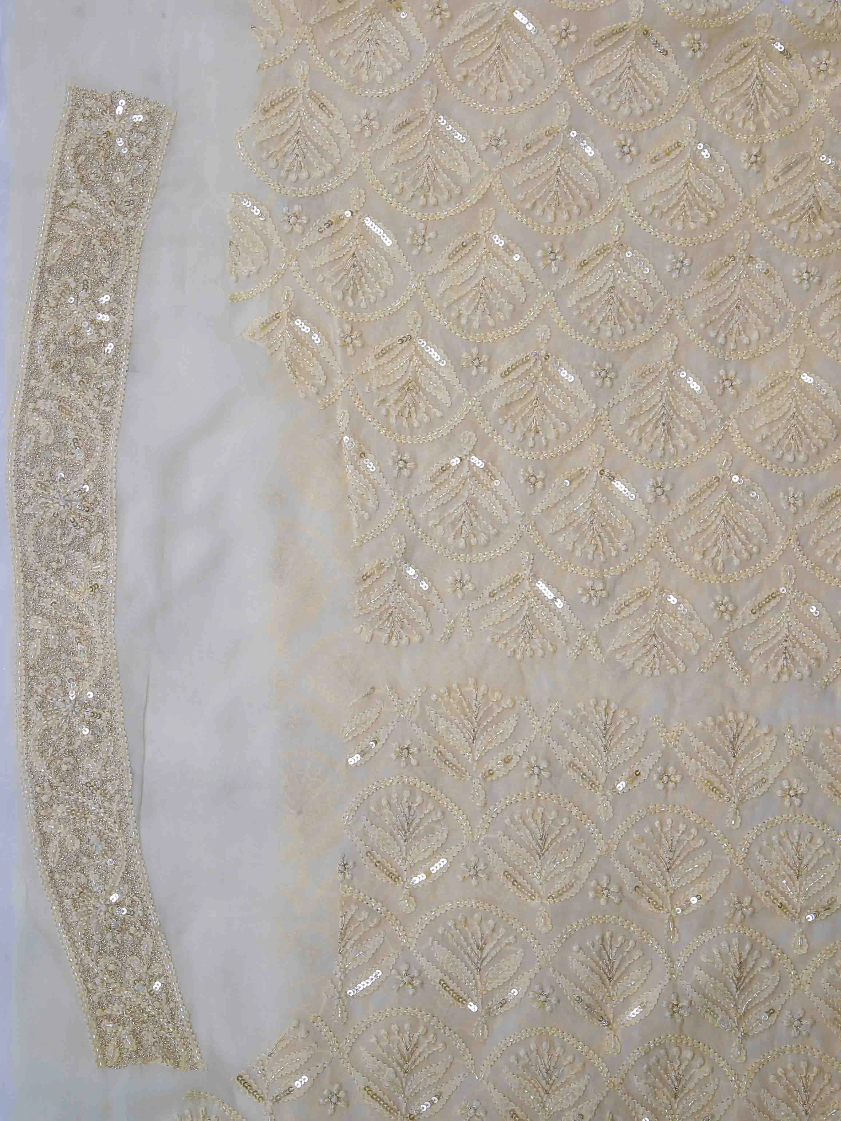 Ada Hand Embroidered Champagne Viscose Georgette Lucknowi Chikankari Unstitched Men's Kurta Piece With Zari Work 01A402009