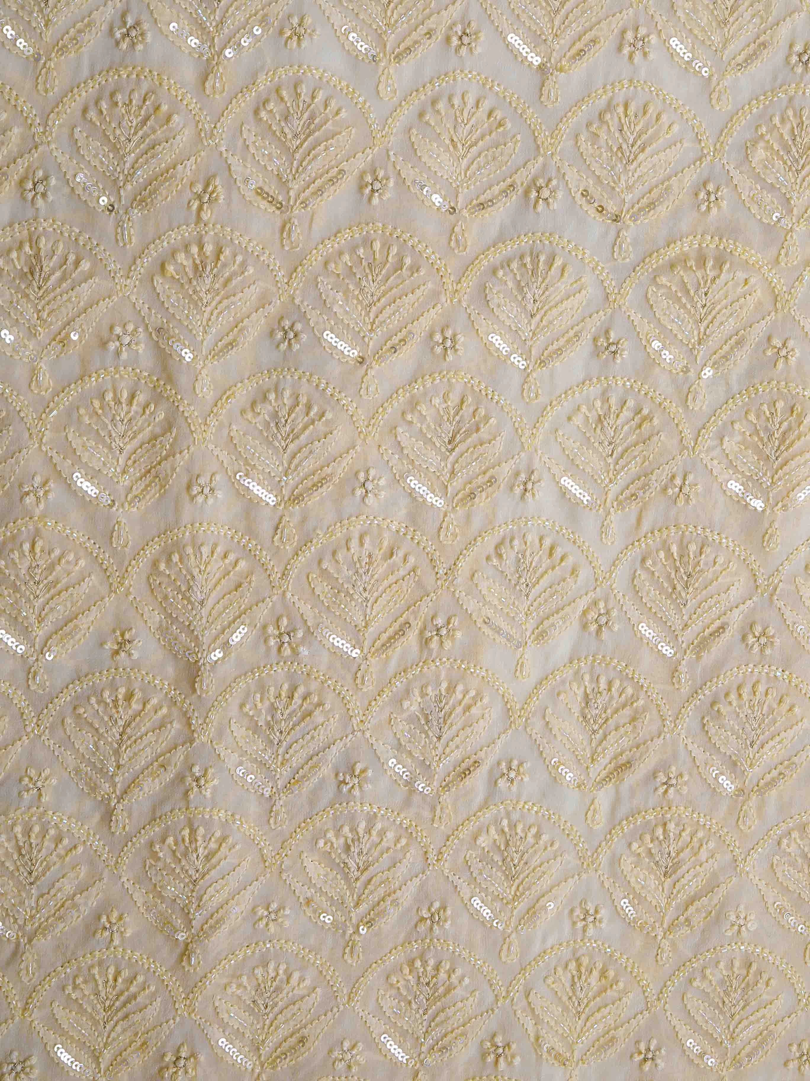 Ada Hand Embroidered Champagne Viscose Georgette Lucknowi Chikankari Unstitched Men's Kurta Piece With Zari Work 01A402009