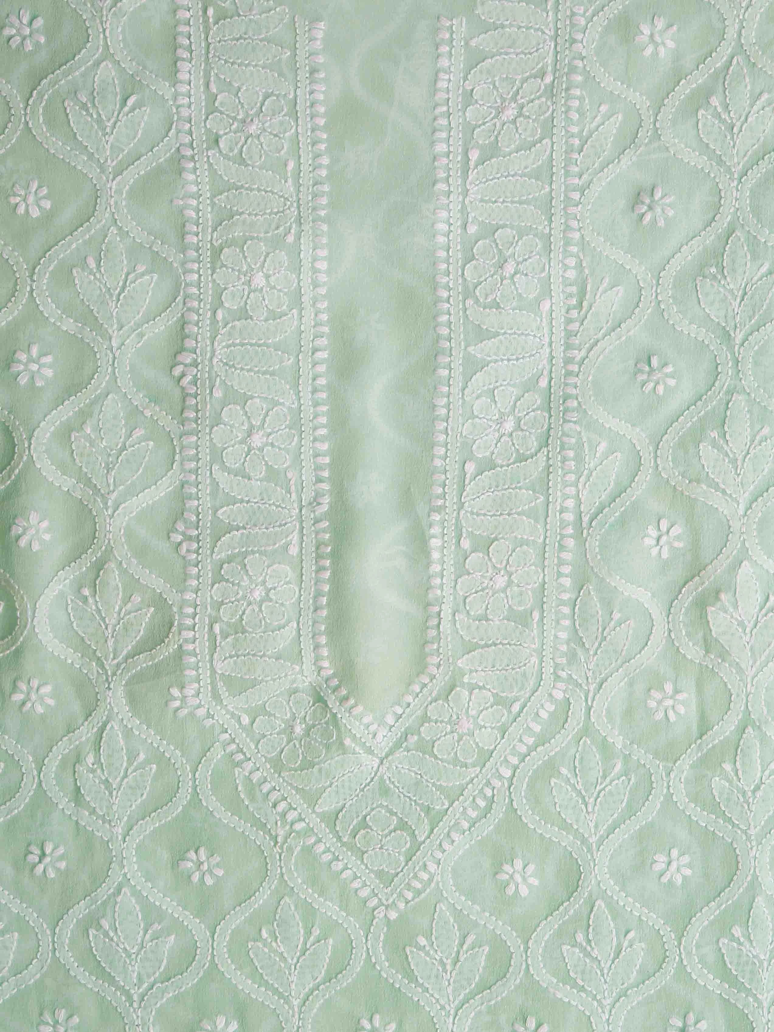Ada Hand Embroidered Sea Green Pure Georgette Lucknowi Chikankari Unstitched Men's Kurta Piece 01A339031