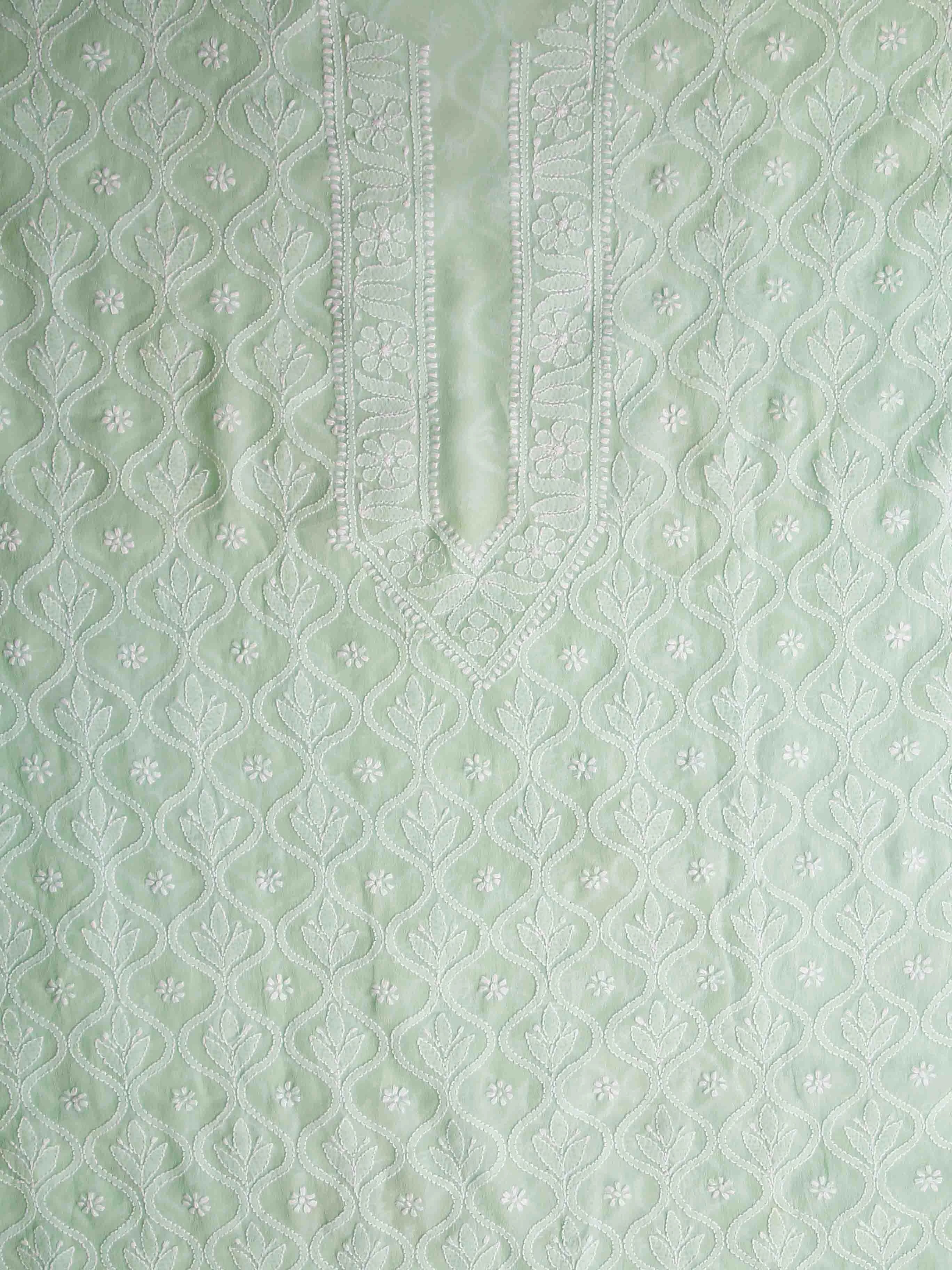 Ada Hand Embroidered Sea Green Pure Georgette Lucknowi Chikankari Unstitched Men's Kurta Piece 01A339031
