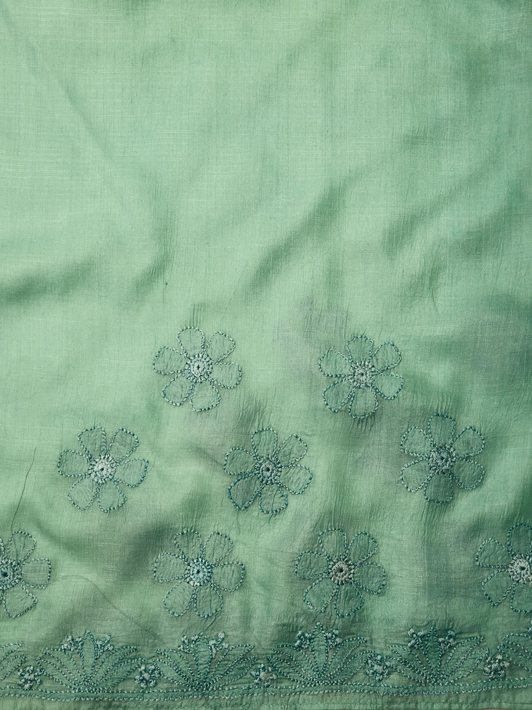 Ada Hand Embroidered Seafoam Green Silk Lucknowi Chikankari Saree with Blouse A611702