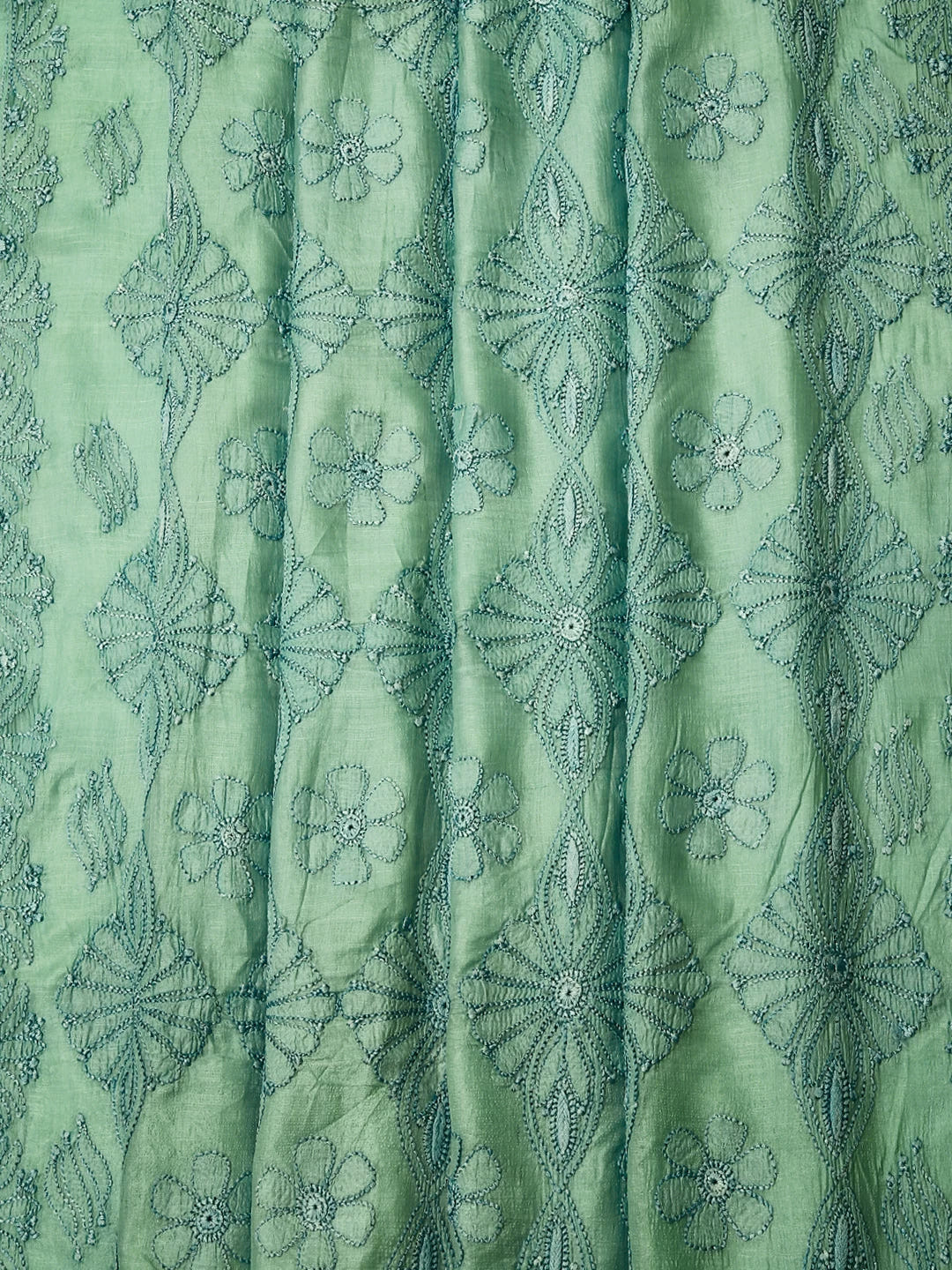 Ada Hand Embroidered Seafoam Green Silk Lucknowi Chikankari Saree with Blouse A611702