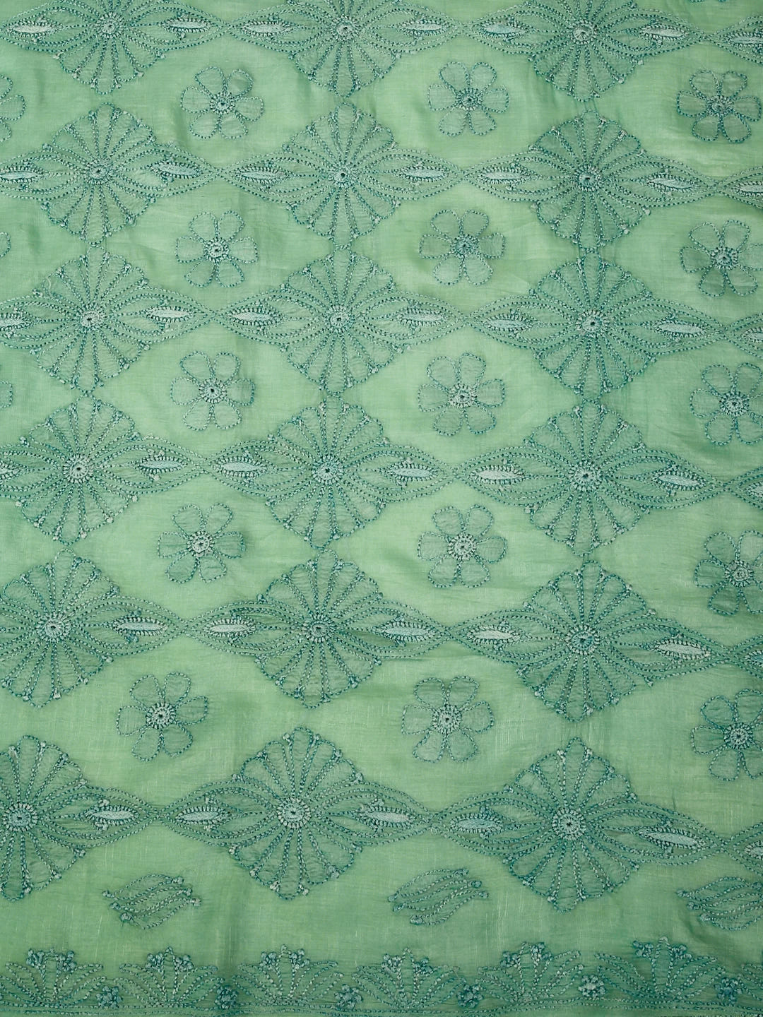 Ada Hand Embroidered Seafoam Green Silk Lucknowi Chikankari Saree with Blouse A611702