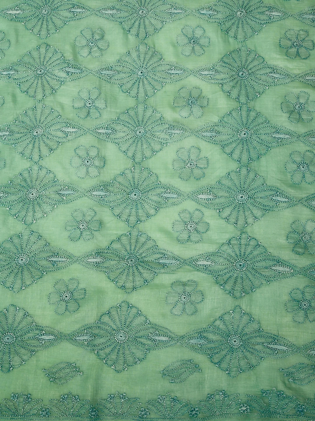 Ada Hand Embroidered Seafoam Green Silk Lucknowi Chikankari Saree with Blouse A611702