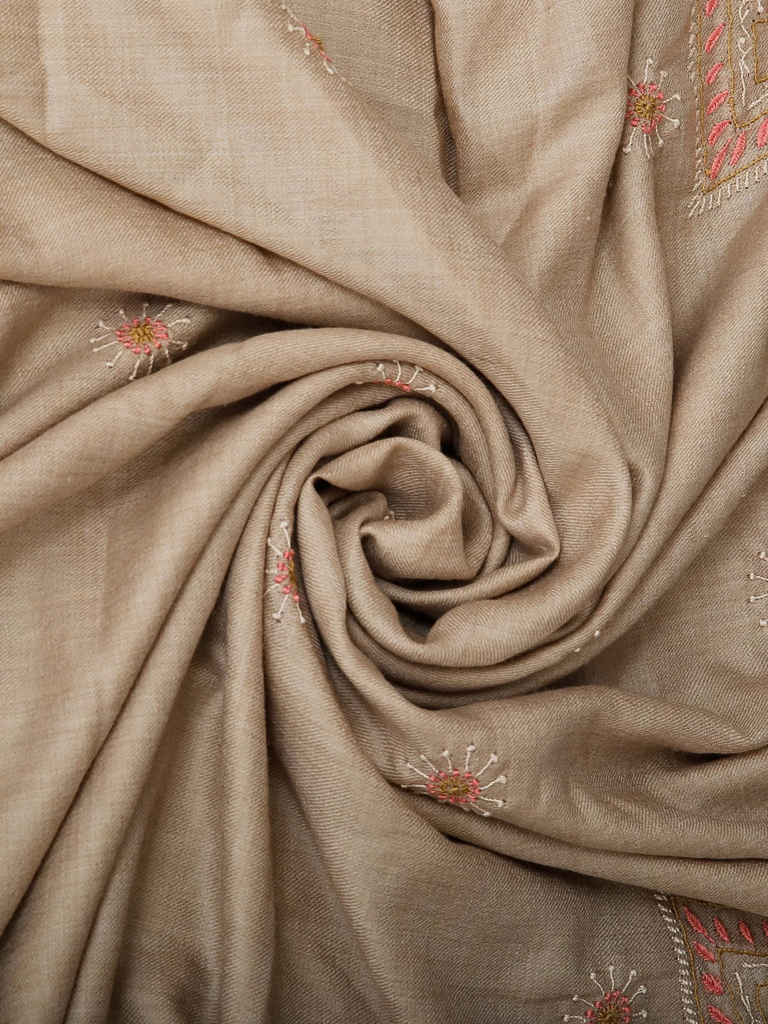 Ada Hand Embroidered Fawn Pashmina Woolen Lucknowi Chikankari Unisex Shawl 01A334907