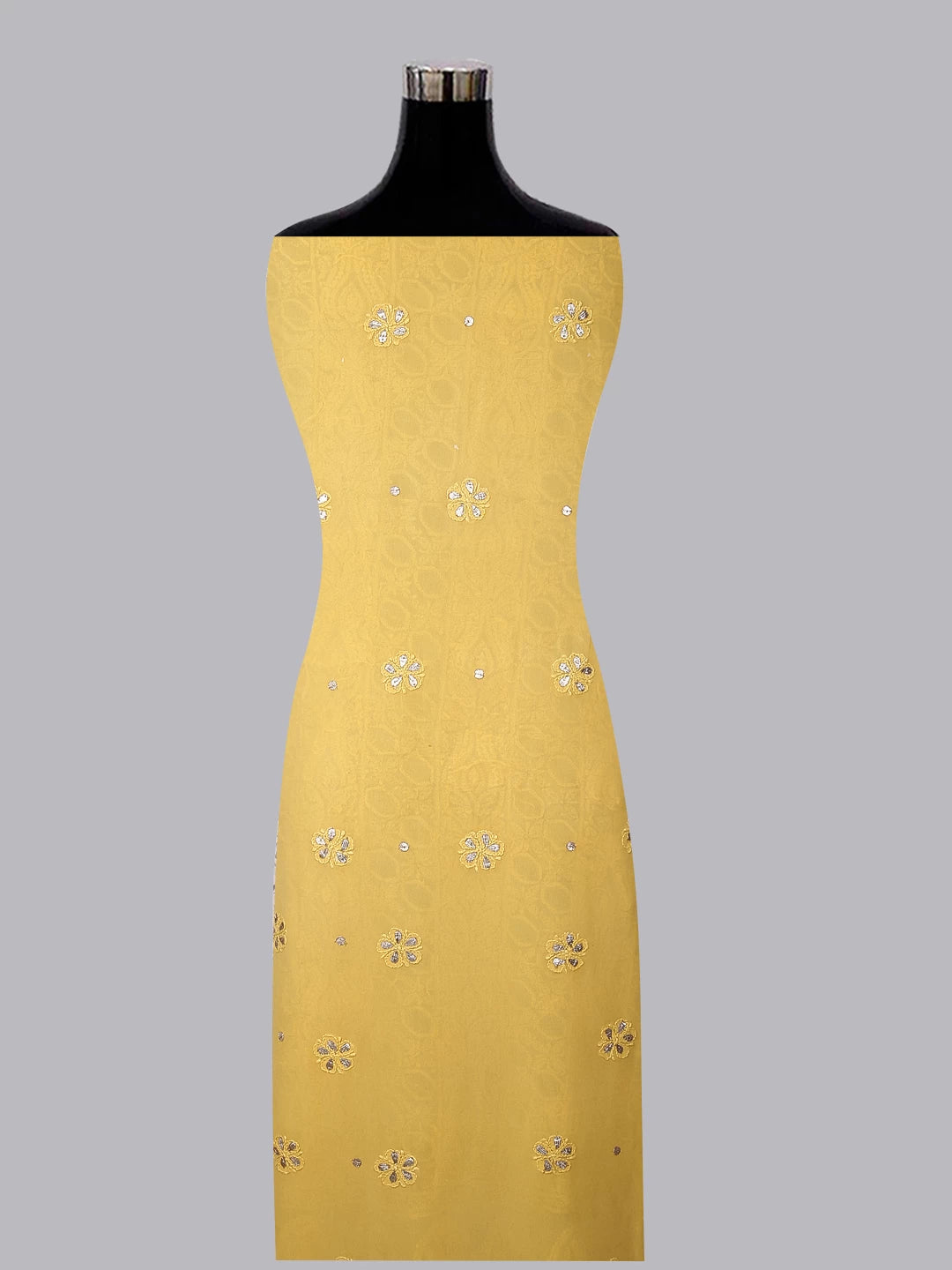 Ada Hand Embroidered Yellow Viscose Georgette Lucknowi Chikankari Unstitched Kurta Dupatta Set With Zari Work 01A185000
