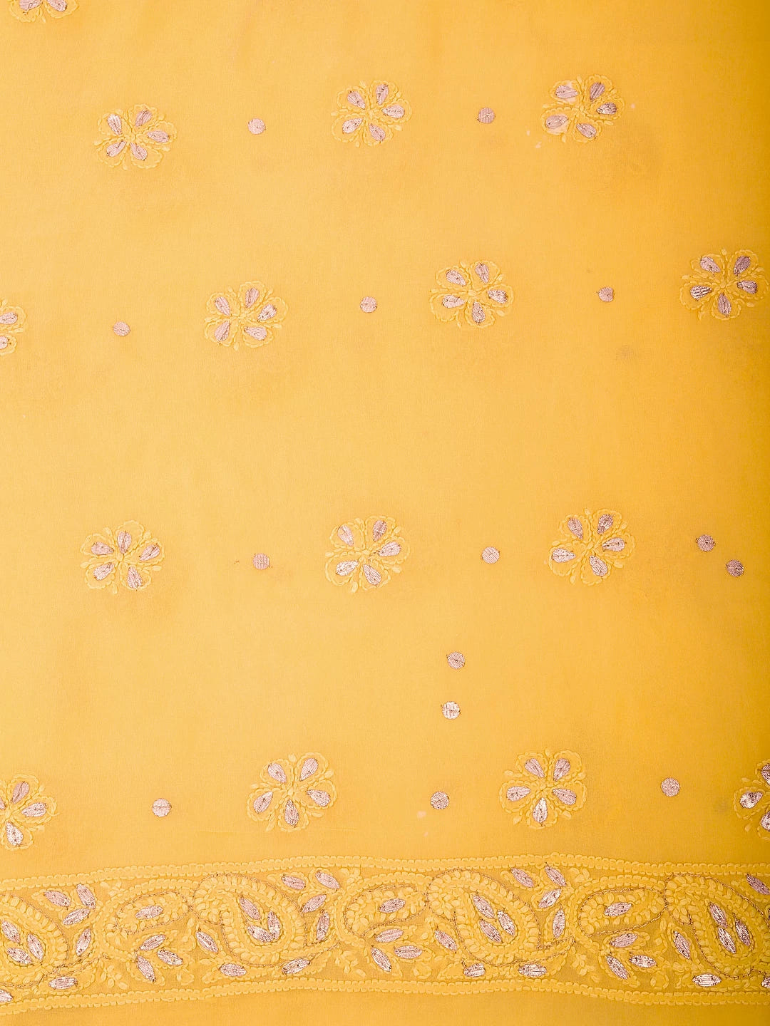 Ada Hand Embroidered Yellow Viscose Georgette Lucknowi Chikankari Unstitched Kurta Dupatta Set With Zari Work 01A185000