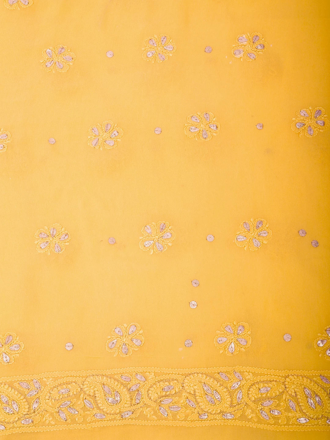 Ada Hand Embroidered Yellow Viscose Georgette Lucknowi Chikankari Unstitched Kurta Dupatta Set With Zari Work 01A185000