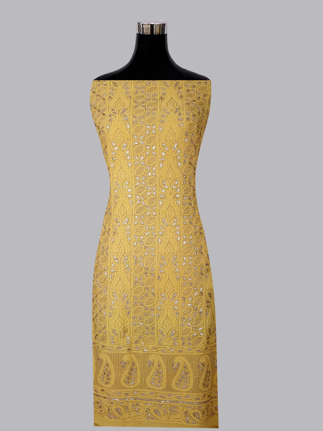 Ada Hand Embroidered Yellow Viscose Georgette Lucknowi Chikankari Unstitched Kurta Dupatta Set With Zari Work 01A185000
