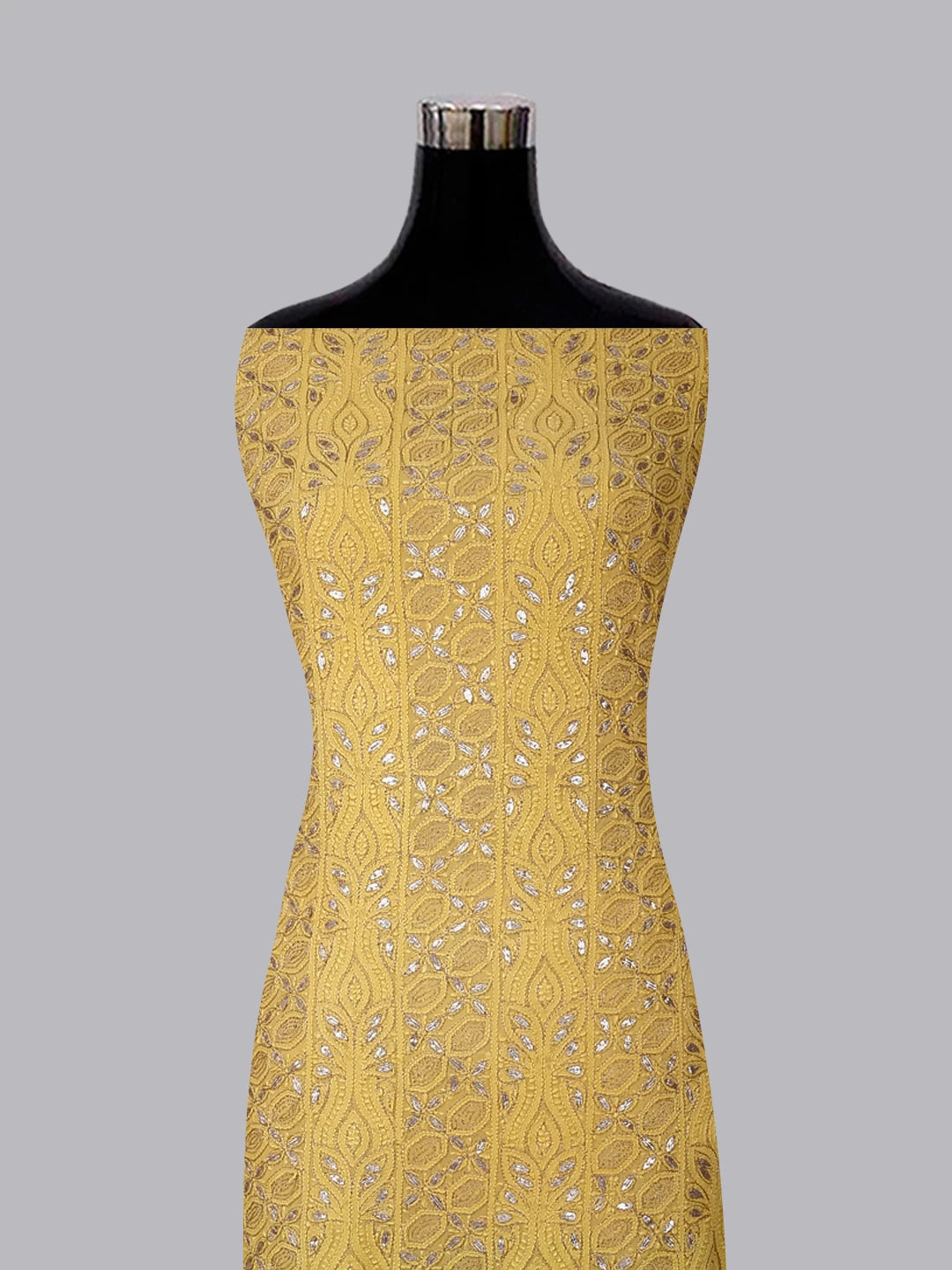 Ada Hand Embroidered Yellow Viscose Georgette Lucknowi Chikankari Unstitched Kurta Dupatta Set With Zari Work 01A185000