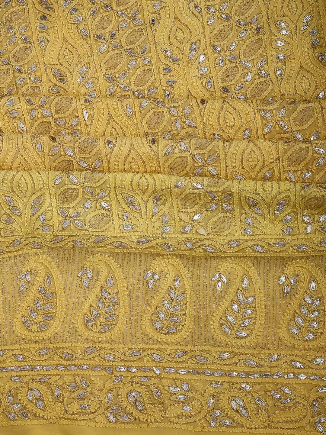 Ada Hand Embroidered Yellow Viscose Georgette Lucknowi Chikankari Unstitched Kurta Dupatta Set With Zari Work 01A185000