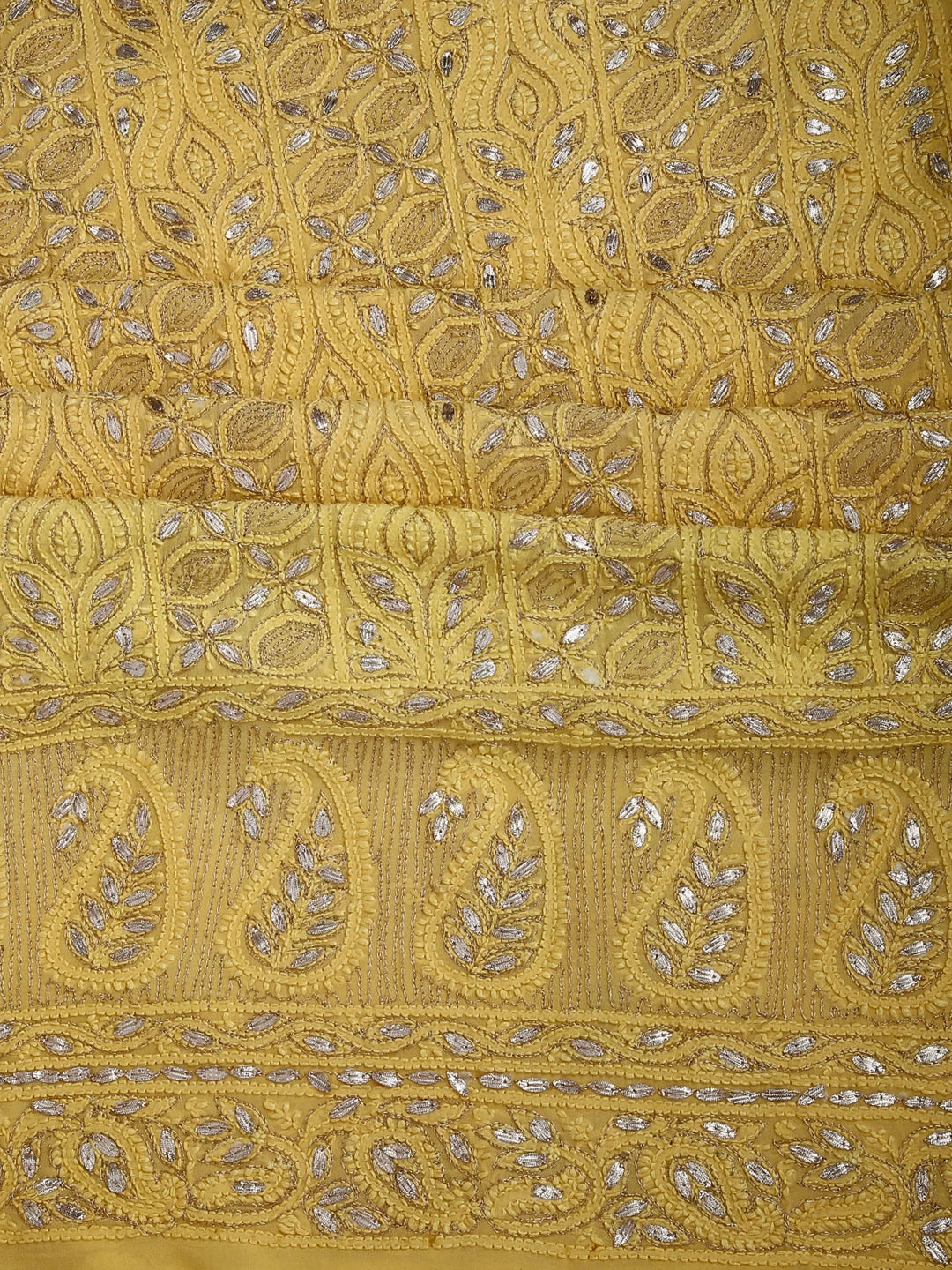 Ada Hand Embroidered Yellow Viscose Georgette Lucknowi Chikankari Unstitched Kurta Dupatta Set With Zari Work 01A185000