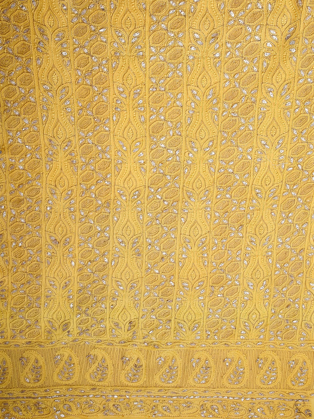 Ada Hand Embroidered Yellow Viscose Georgette Lucknowi Chikankari Unstitched Kurta Dupatta Set With Zari Work 01A185000