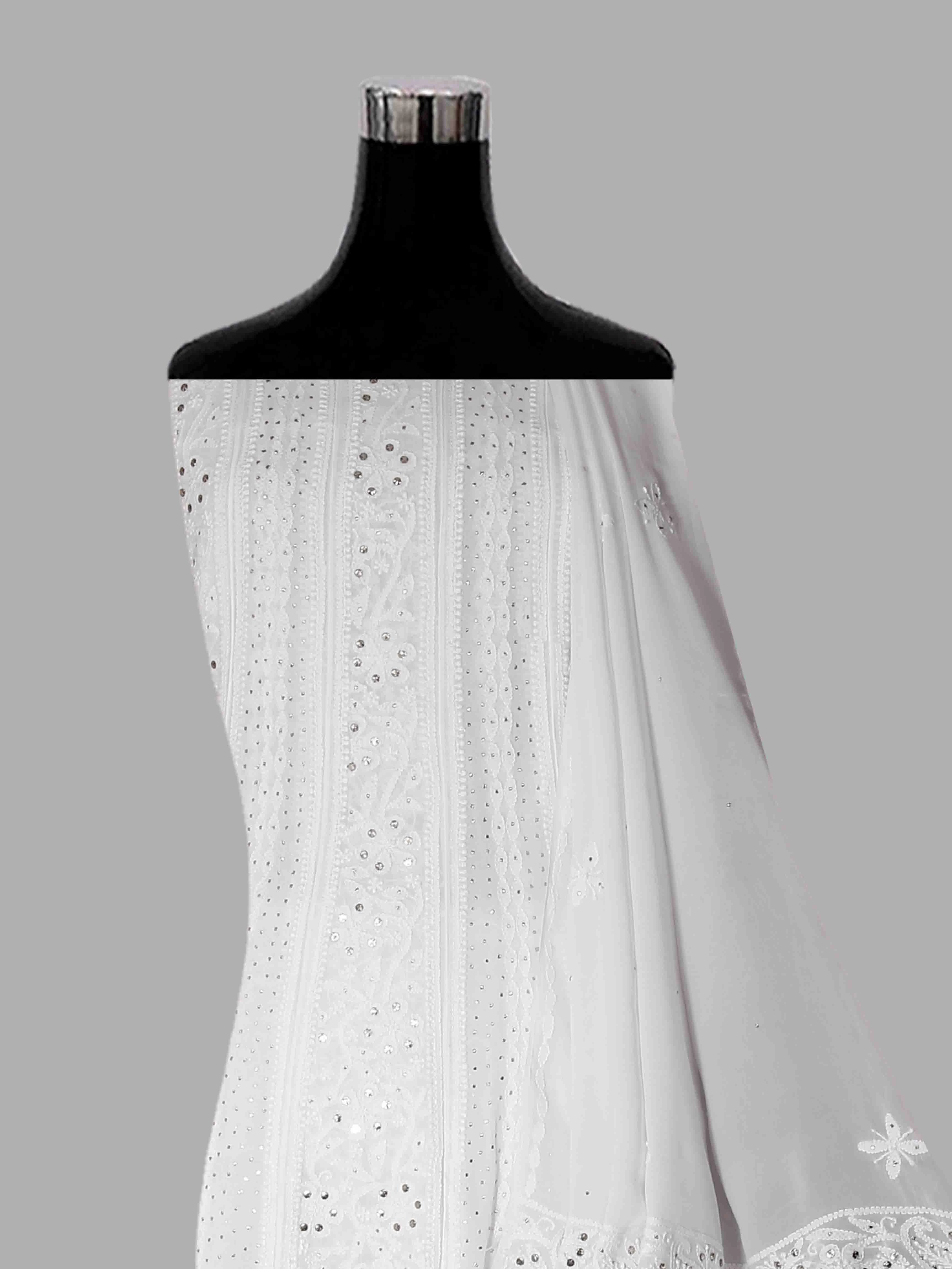 Ada Hand Embroidered White Viscose Georgette Lucknowi Chikankari Semi-Stitched Anarkali Kurta Dupatta Set With Muqaish Work 01A394637