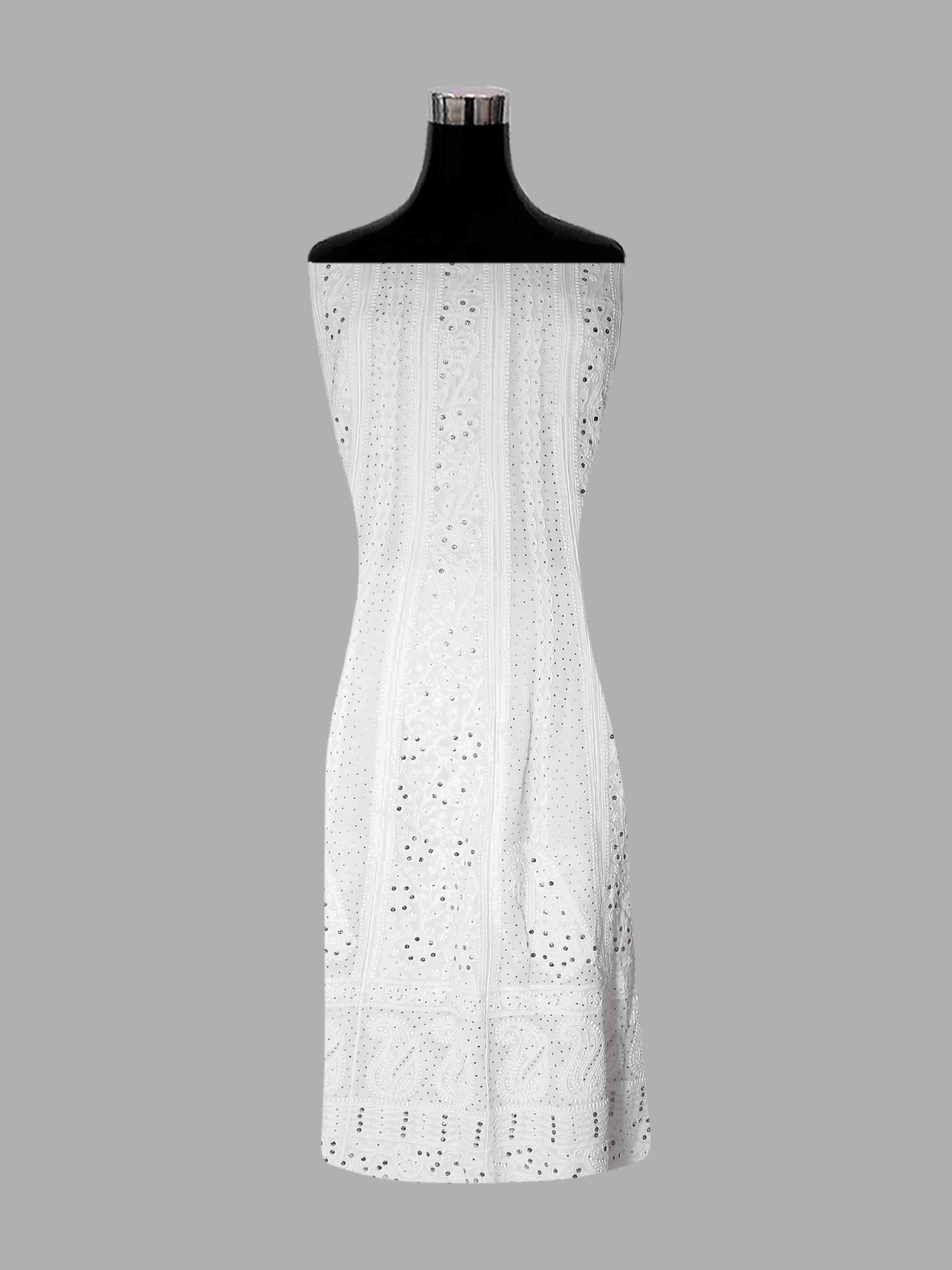 Ada Hand Embroidered White Viscose Georgette Lucknowi Chikankari Semi-Stitched Anarkali Kurta Dupatta Set With Muqaish Work 01A394637
