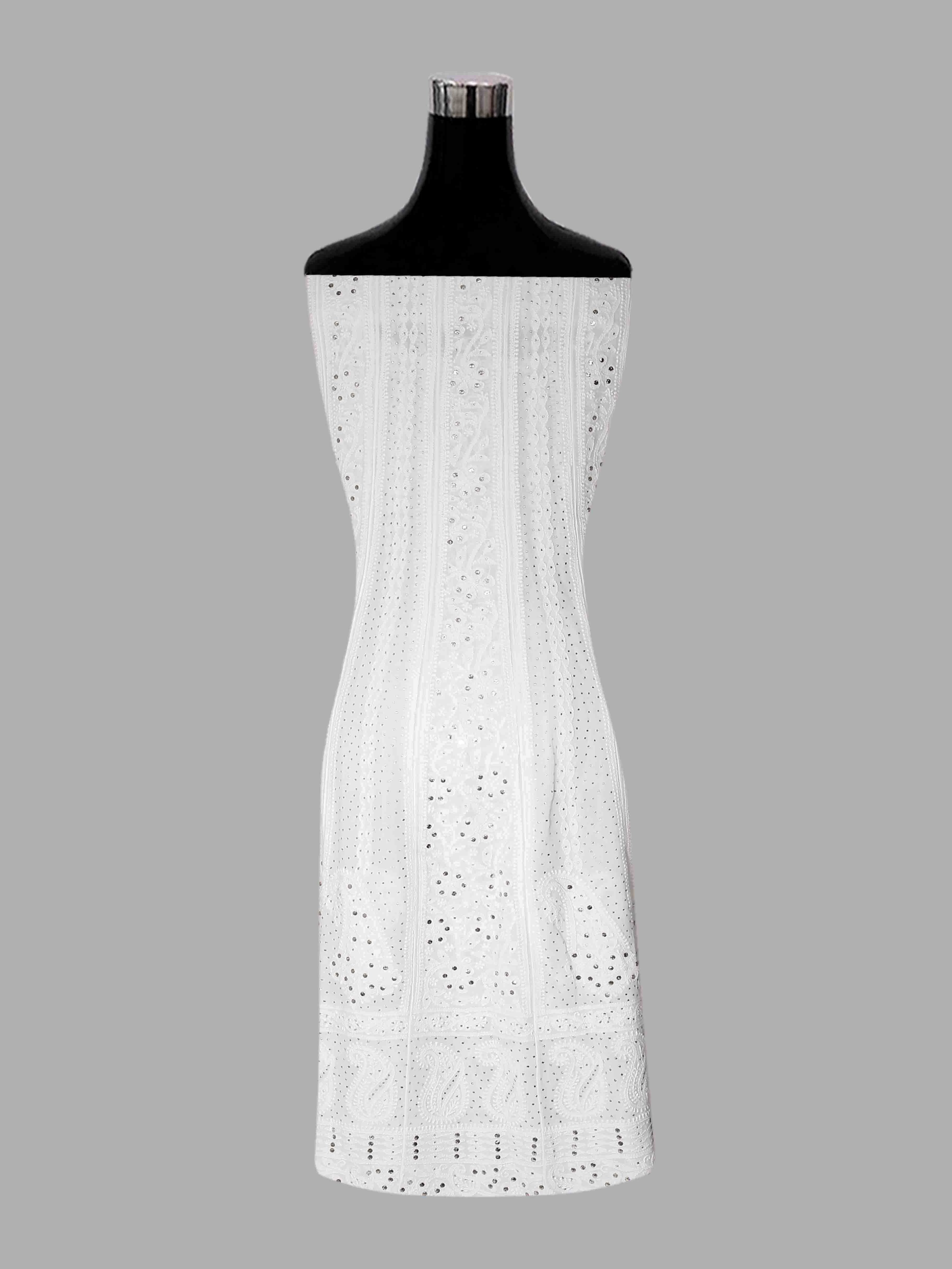 Ada Hand Embroidered White Viscose Georgette Lucknowi Chikankari Semi-Stitched Anarkali Kurta Dupatta Set With Muqaish Work 01A394637