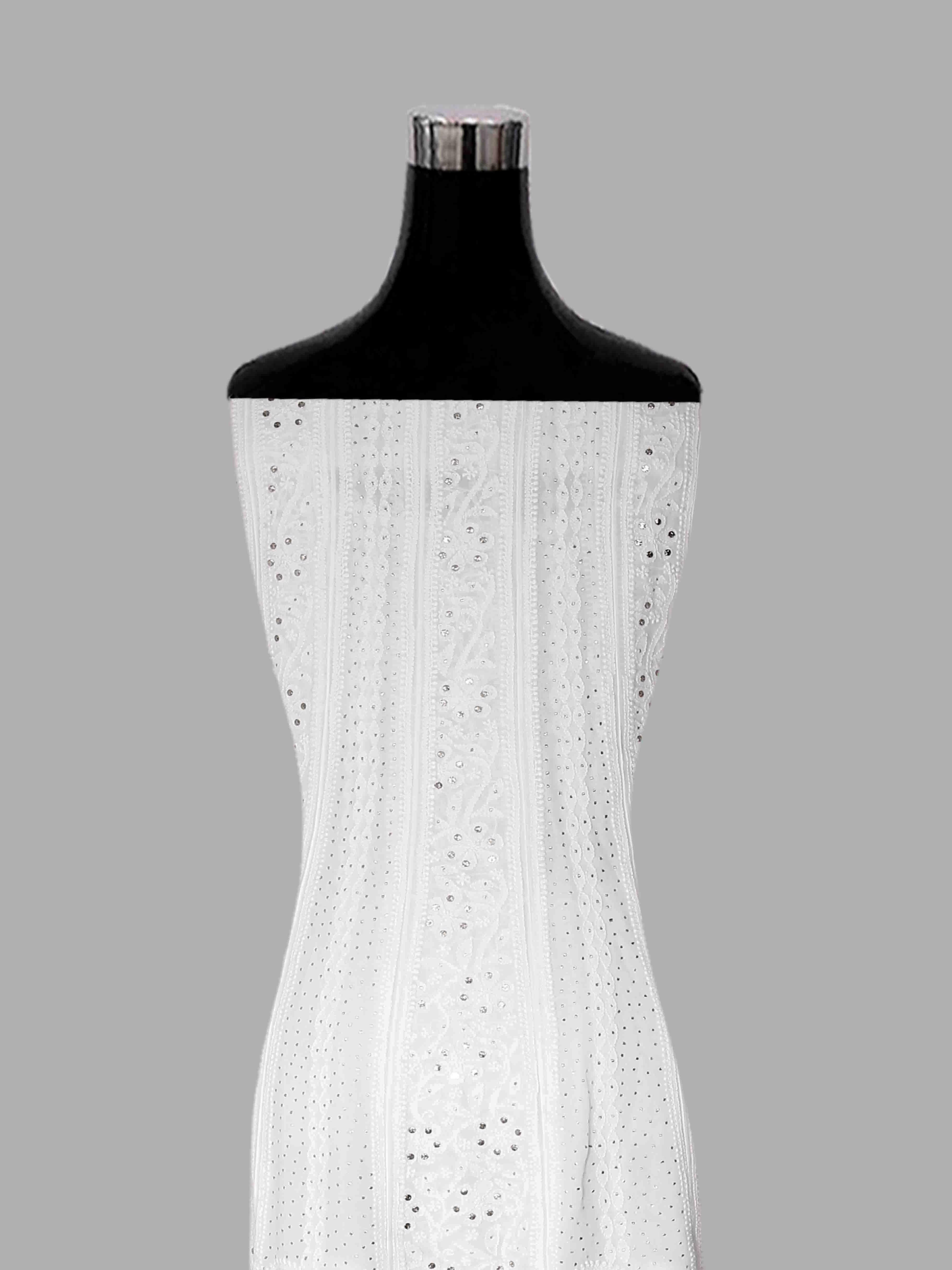 Ada Hand Embroidered White Viscose Georgette Lucknowi Chikankari Semi-Stitched Anarkali Kurta Dupatta Set With Muqaish Work 01A394637