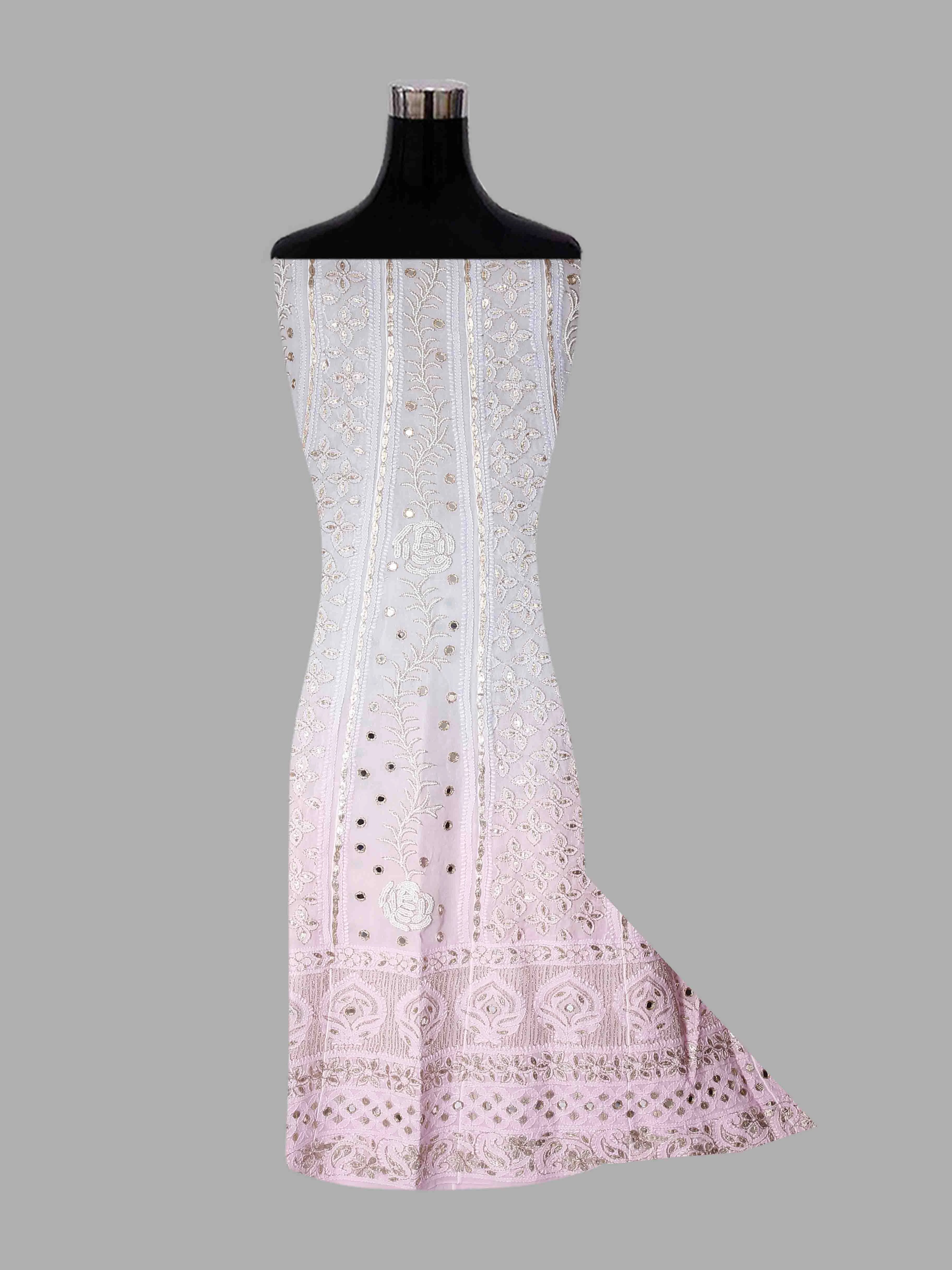 Ada Hand Embroidered Grey Ombre Shade Georgette Lucknowi Chikankari Semi-Stitched Anarkali Kurta Dupatta Set With Mirror Work 01A368668