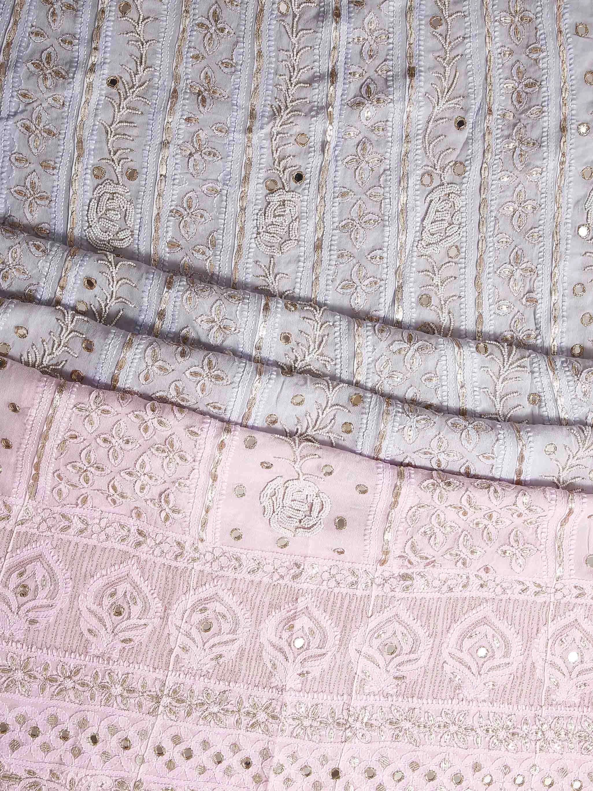 Ada Hand Embroidered Grey Ombre Shade Georgette Lucknowi Chikankari Semi-Stitched Anarkali Kurta Dupatta Set With Mirror Work 01A368668