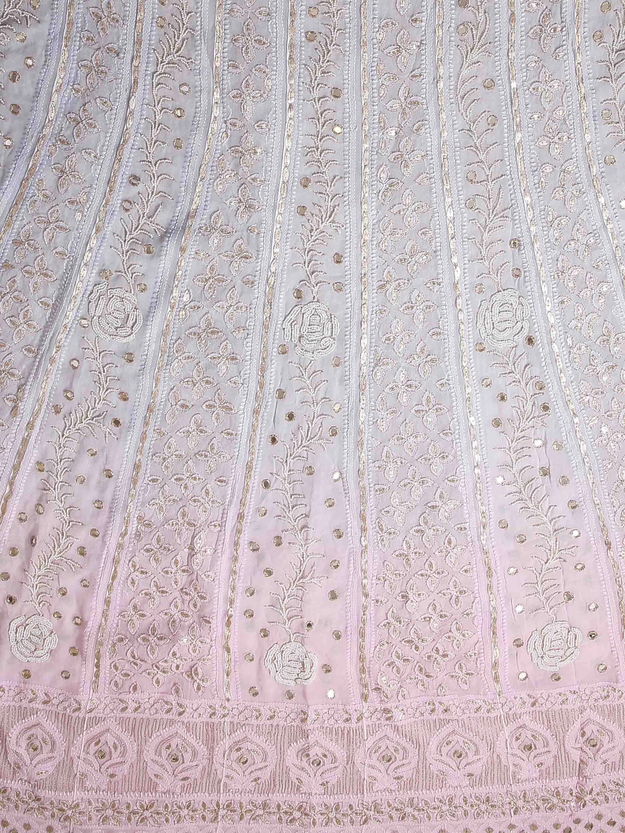 Ada Hand Embroidered Grey Ombre Shade Georgette Lucknowi Chikankari Semi-Stitched Anarkali Kurta Dupatta Set With Mirror Work 01A368668