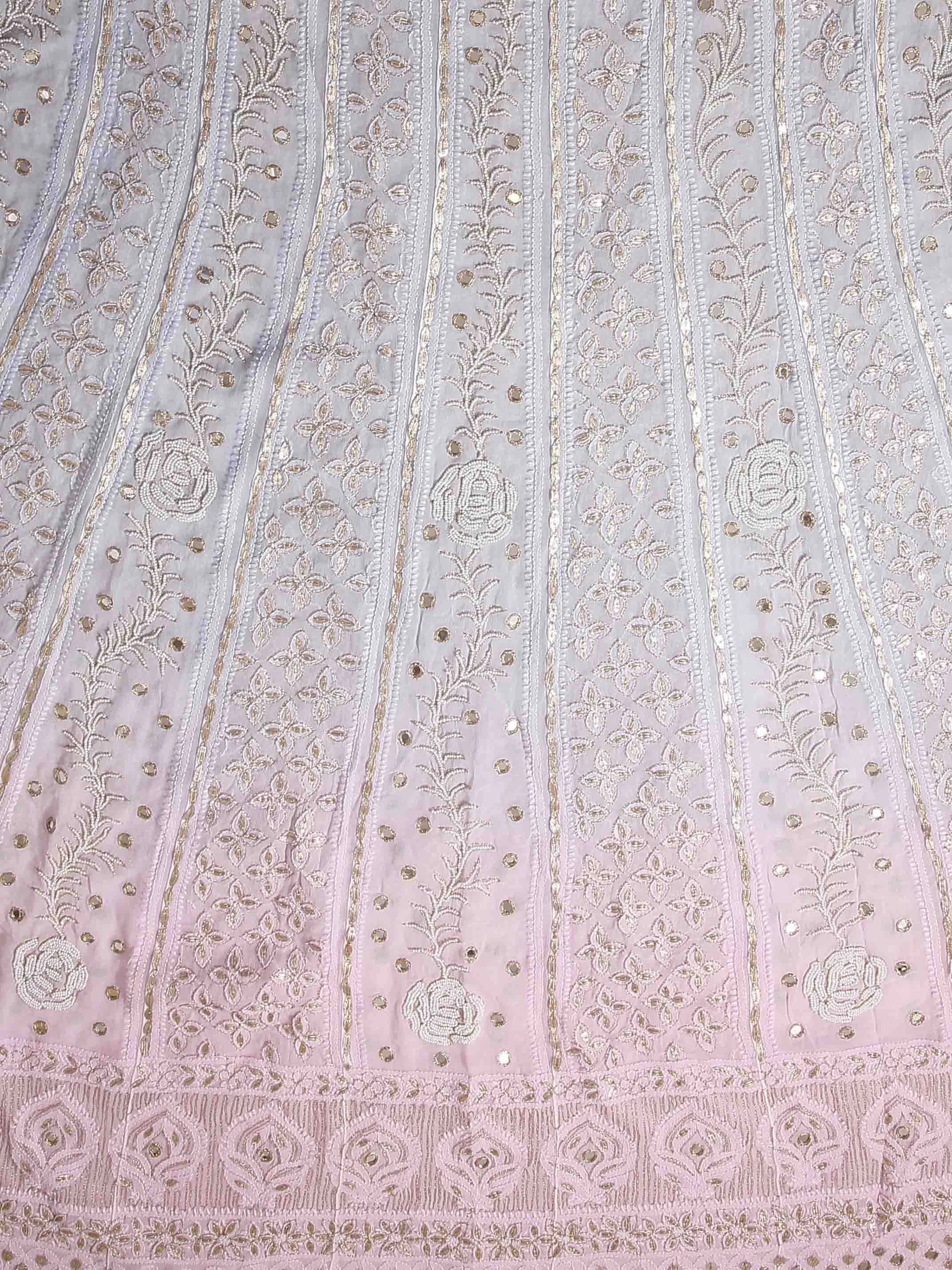 Ada Hand Embroidered Grey Ombre Shade Georgette Lucknowi Chikankari Semi-Stitched Anarkali Kurta Dupatta Set With Mirror Work 01A368668