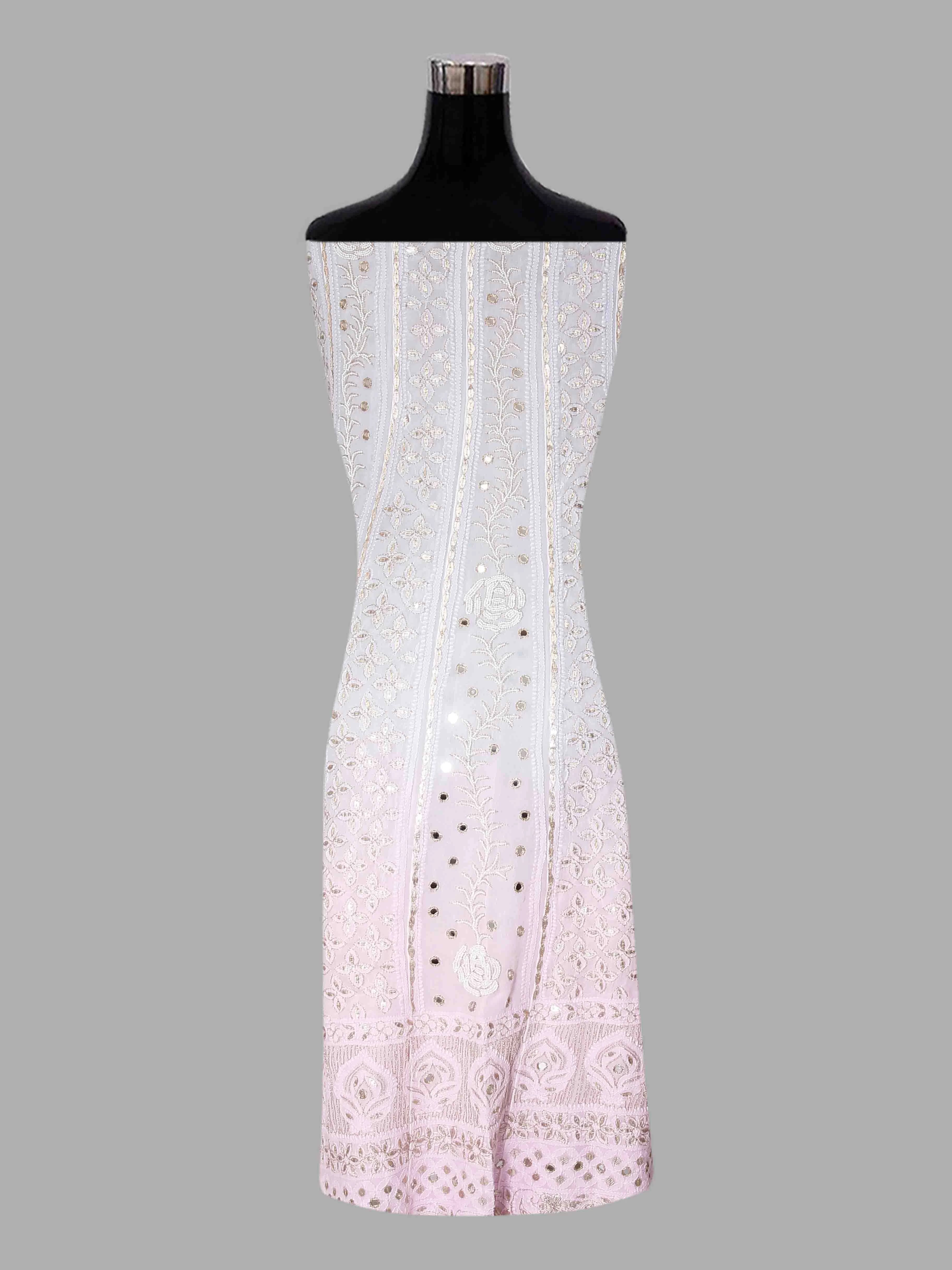 Ada Hand Embroidered Grey Ombre Shade Georgette Lucknowi Chikankari Semi-Stitched Anarkali Kurta Dupatta Set With Mirror Work 01A368668