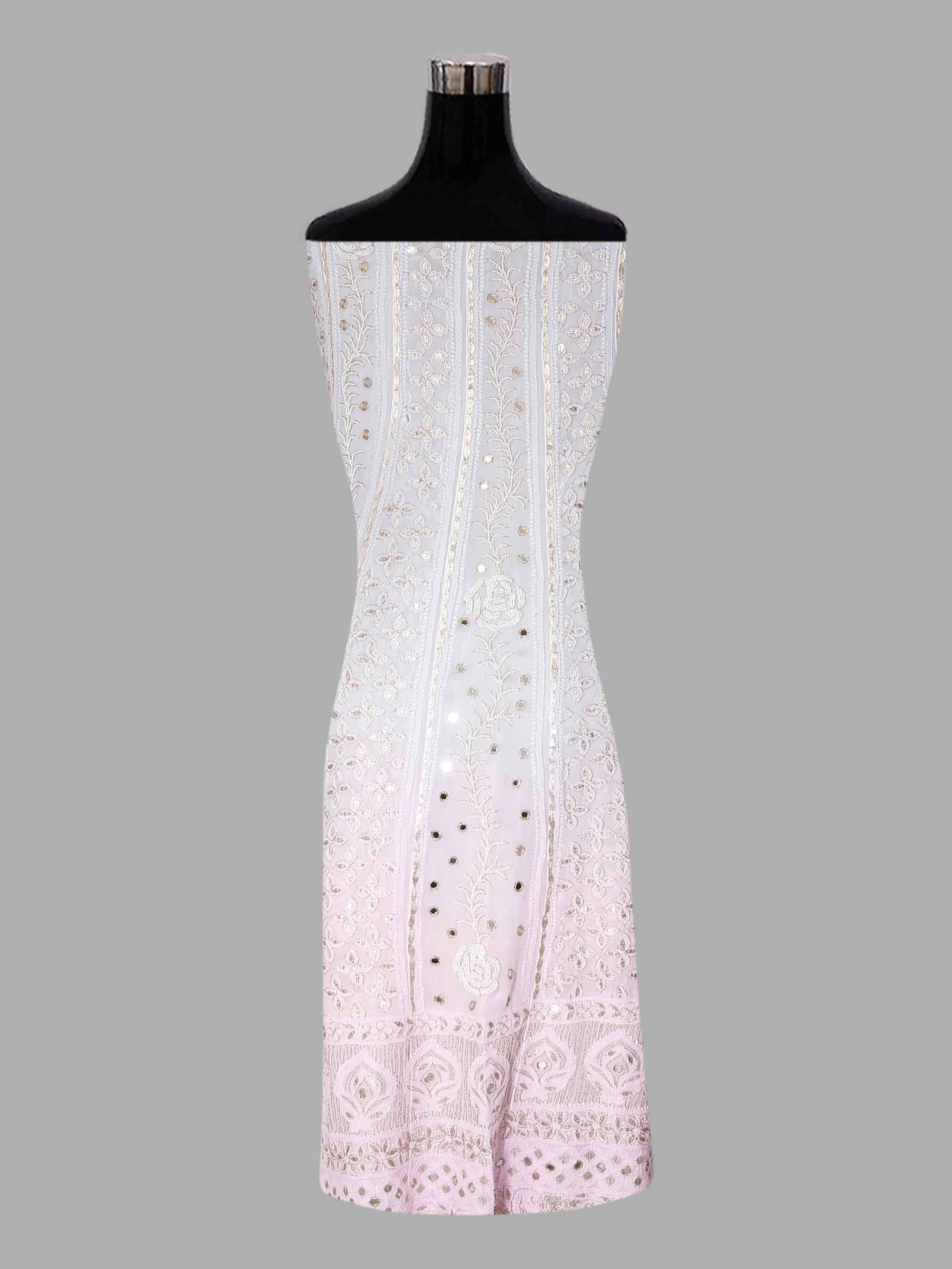 Ada Hand Embroidered Grey Ombre Shade Georgette Lucknowi Chikankari Semi-Stitched Anarkali Kurta Dupatta Set With Mirror Work 01A368668