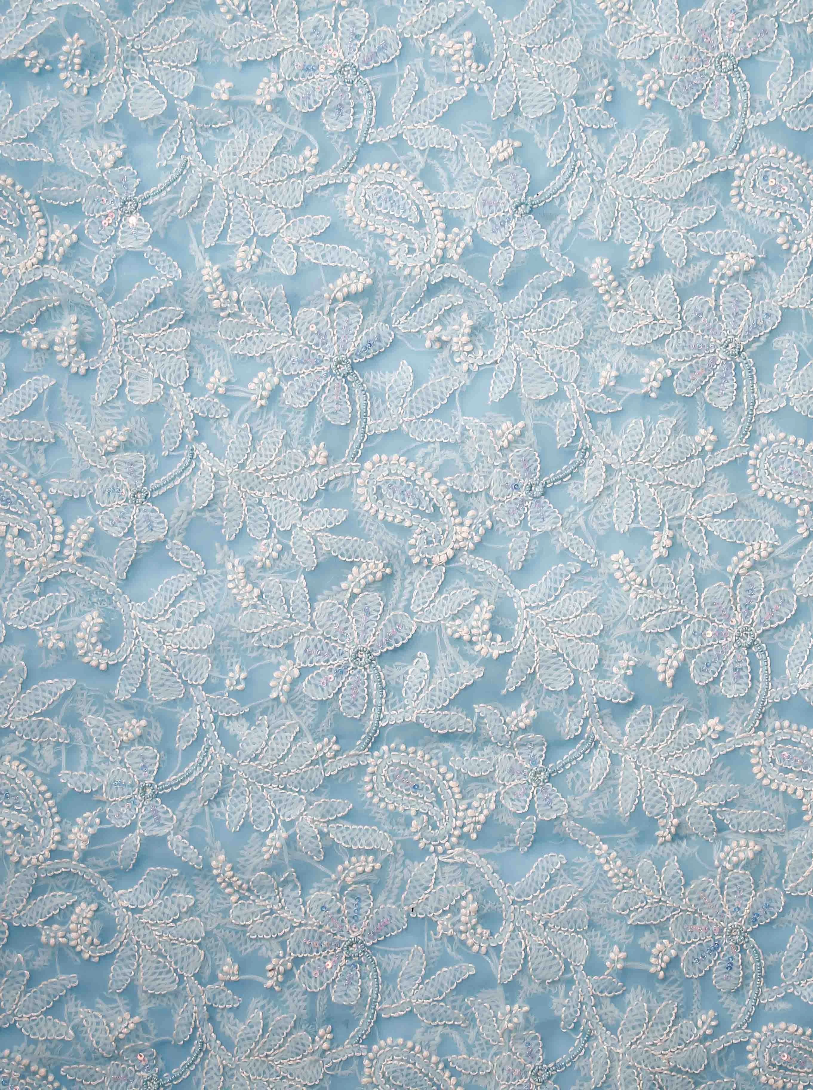 Ada Hand Embroidered Deep Sky Blue Georgette Lucknowi Chikankari Saree/Blouse With Pearl Work 01A204593