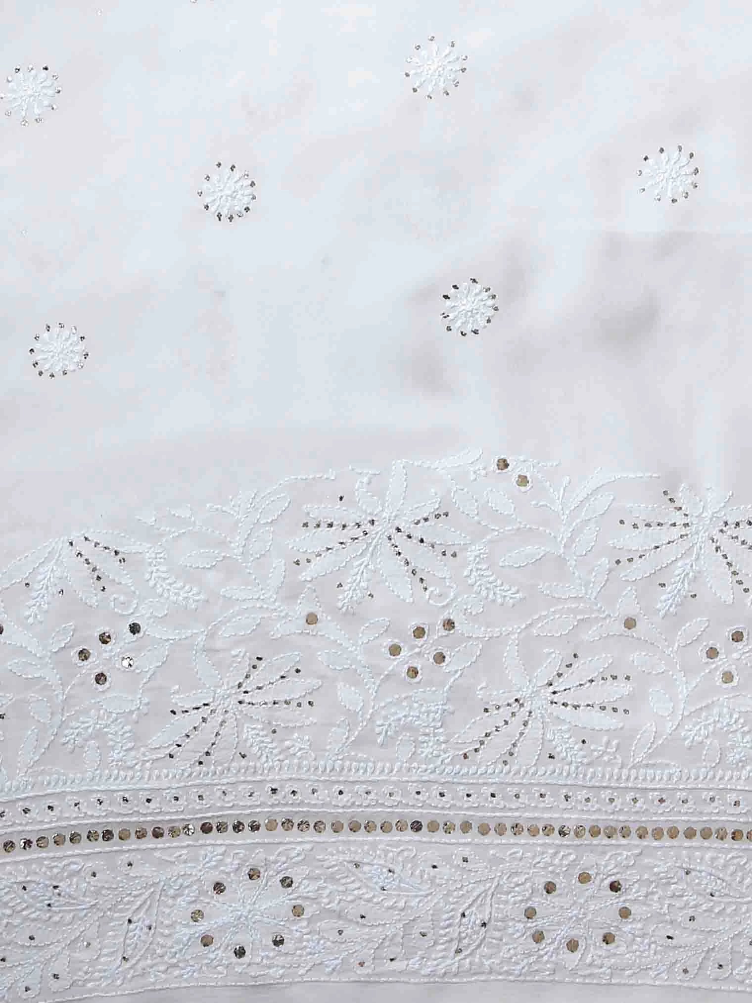 Ada Hand Embroidered Off White Pure Georgette Lucknowi Chikankari Saree/Blouse with Muqaish Work 01A418514