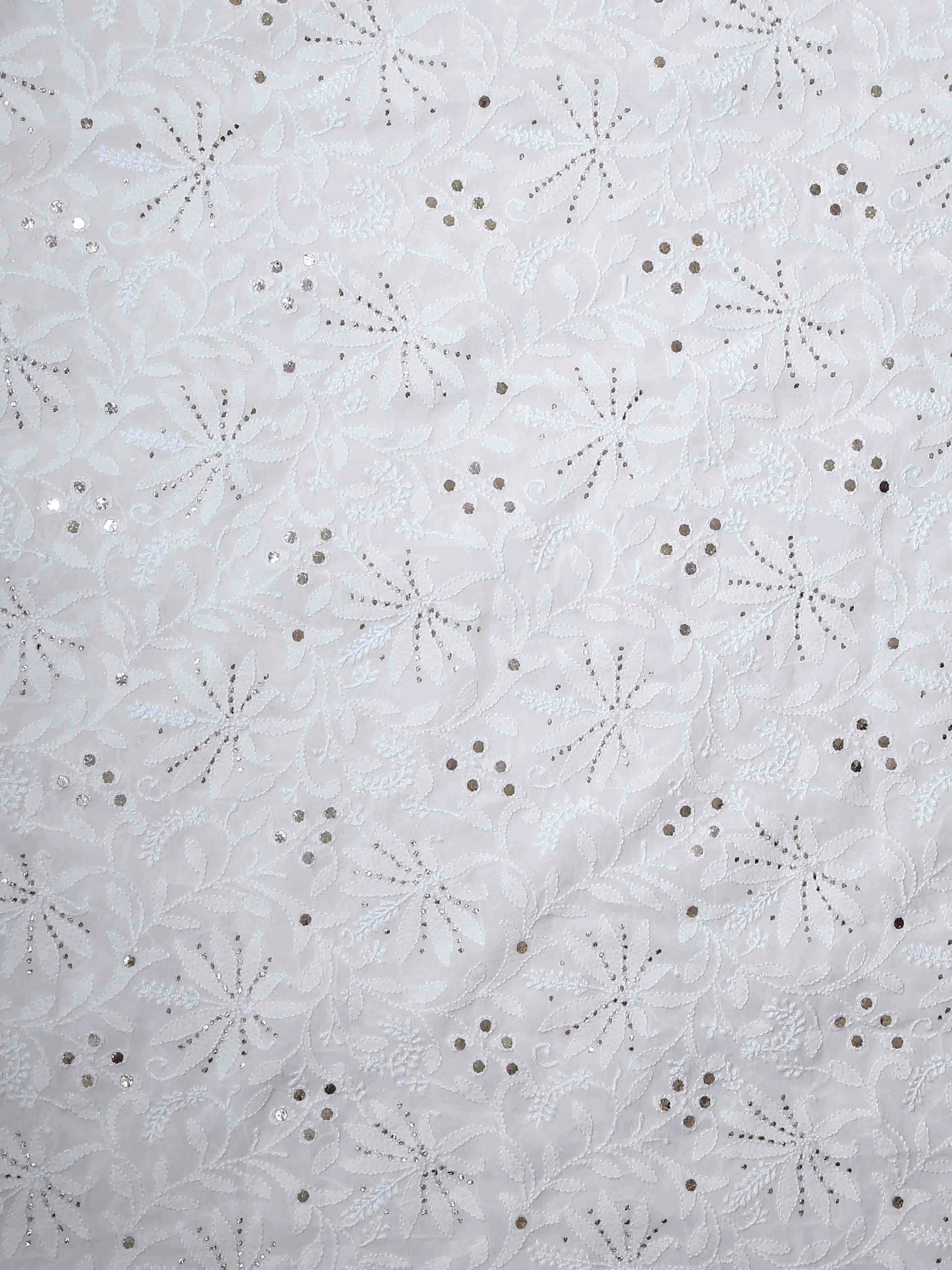 Ada Hand Embroidered Off White Pure Georgette Lucknowi Chikankari Saree/Blouse with Muqaish Work 01A418514