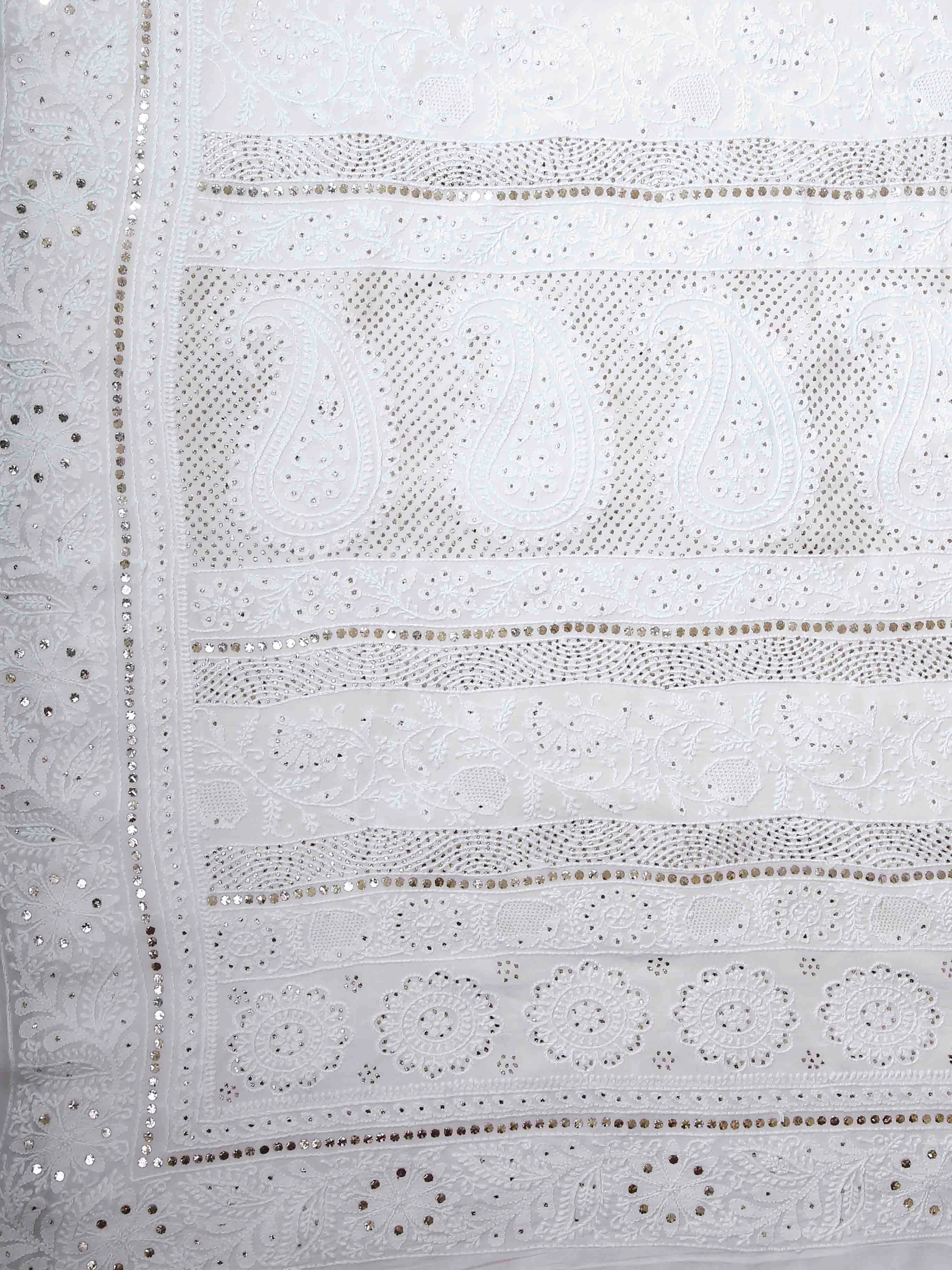 Ada Hand Embroidered Off White Pure Georgette Lucknowi Chikankari Saree/Blouse with Muqaish Work 01A418514
