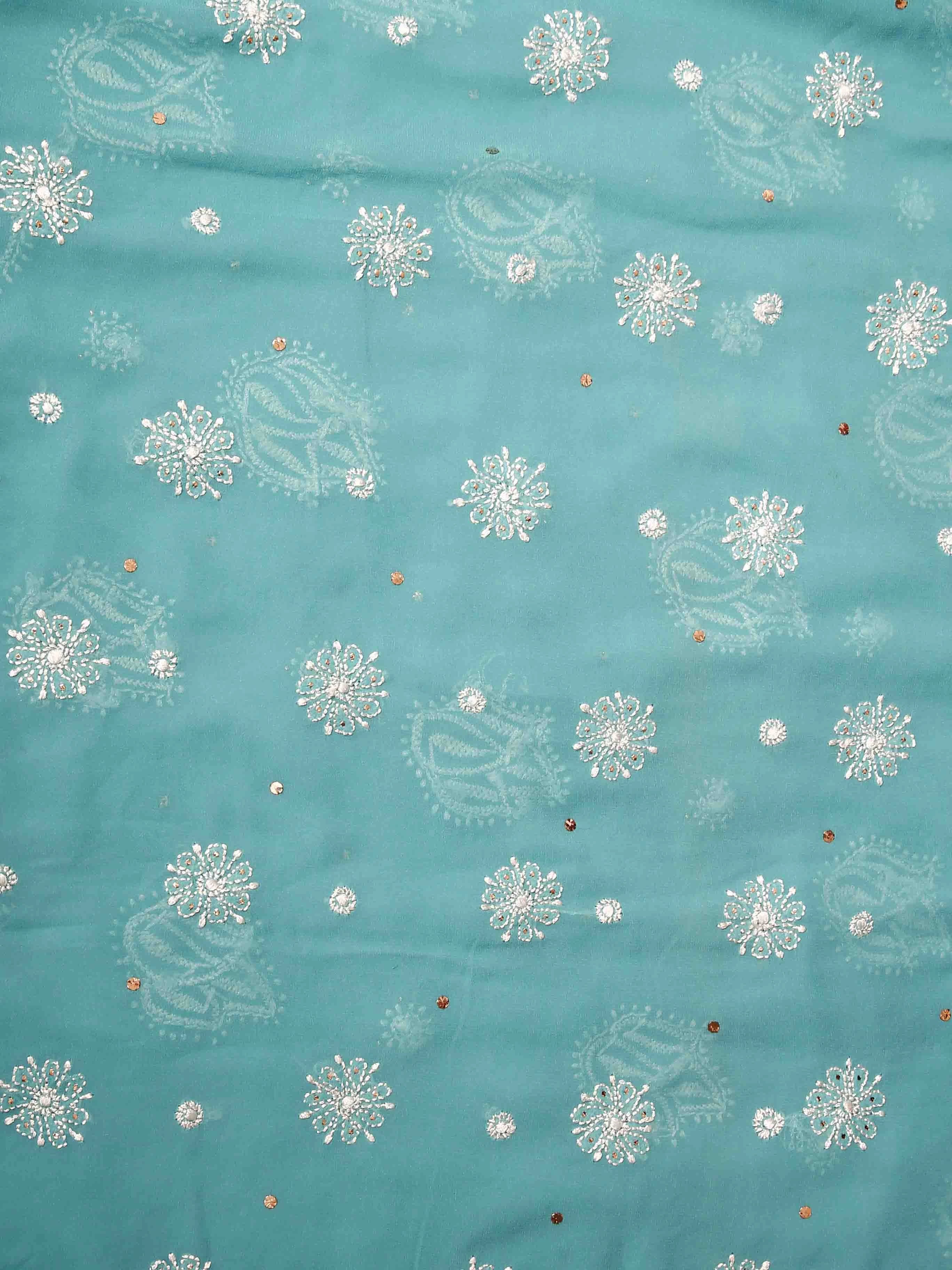 Ada Hand Embroidered Cerulean Blue Pure Georgette Lucknowi Chikankari Saree/Blouse With Mukaish Work 01A100835