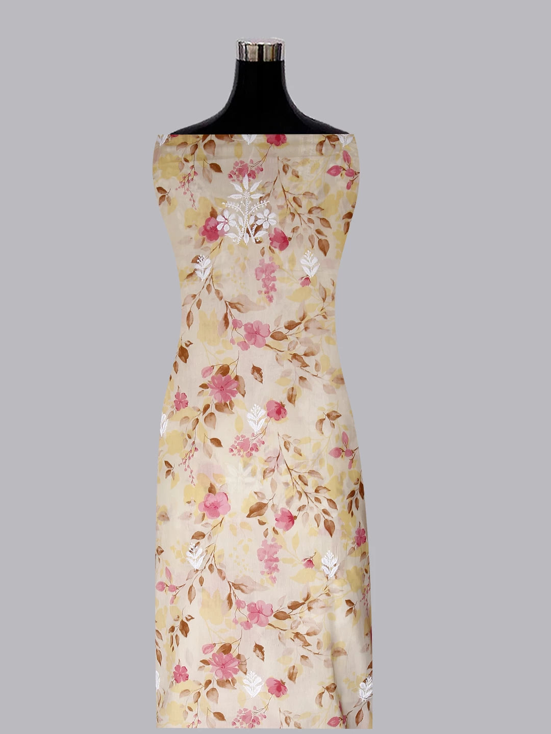Ada Hand Embroidered Champagne Yellow Cotton Blend Lucknowi Chikankari Unstitched Kurta Dupatta Set 01A444400