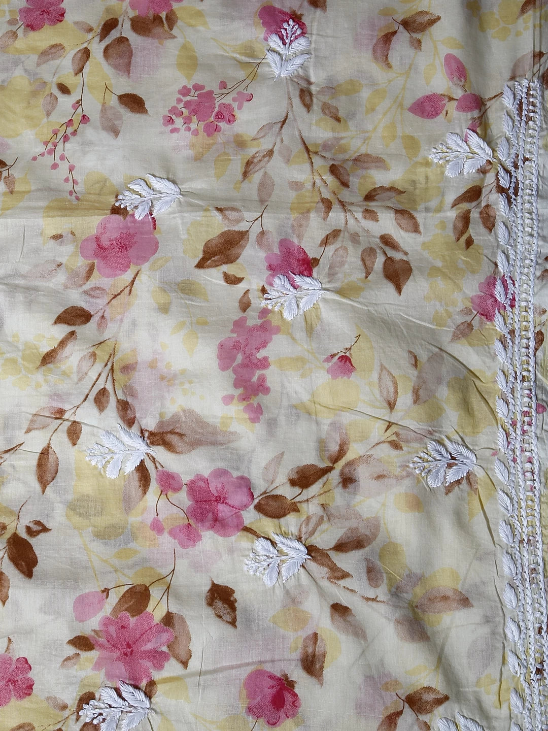 Ada Hand Embroidered Champagne Yellow Cotton Blend Lucknowi Chikankari Unstitched Kurta Dupatta Set 01A444400