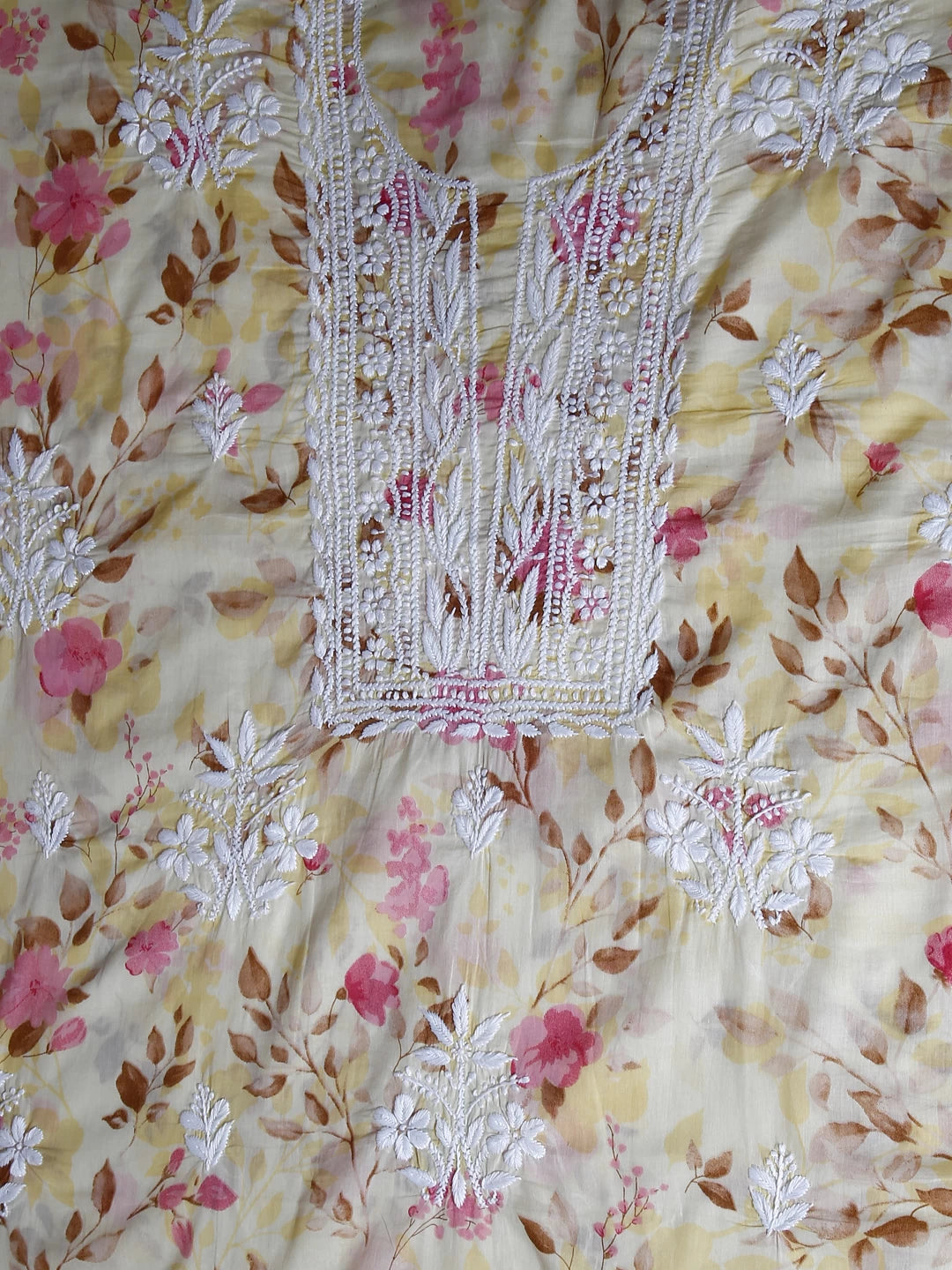 Ada Hand Embroidered Champagne Yellow Cotton Blend Lucknowi Chikankari Unstitched Kurta Dupatta Set 01A444400