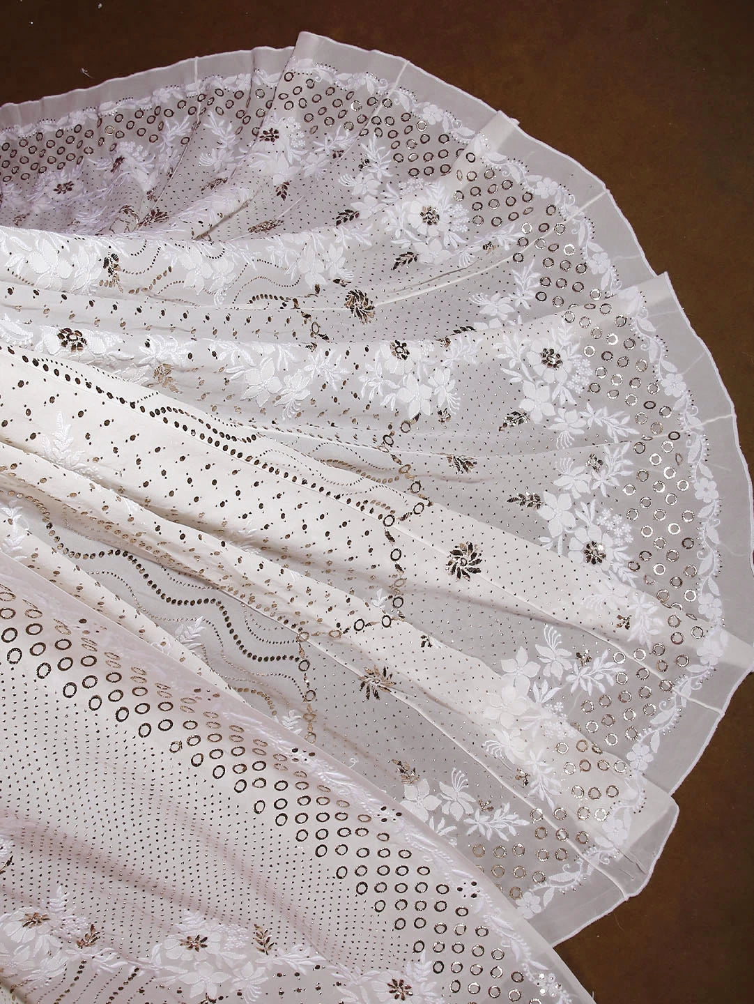 Ada Hand Embroidered Ivory White Pure Georgette Lucknowi Chikankari Lehenga Set With Muqaish Work 01A410354