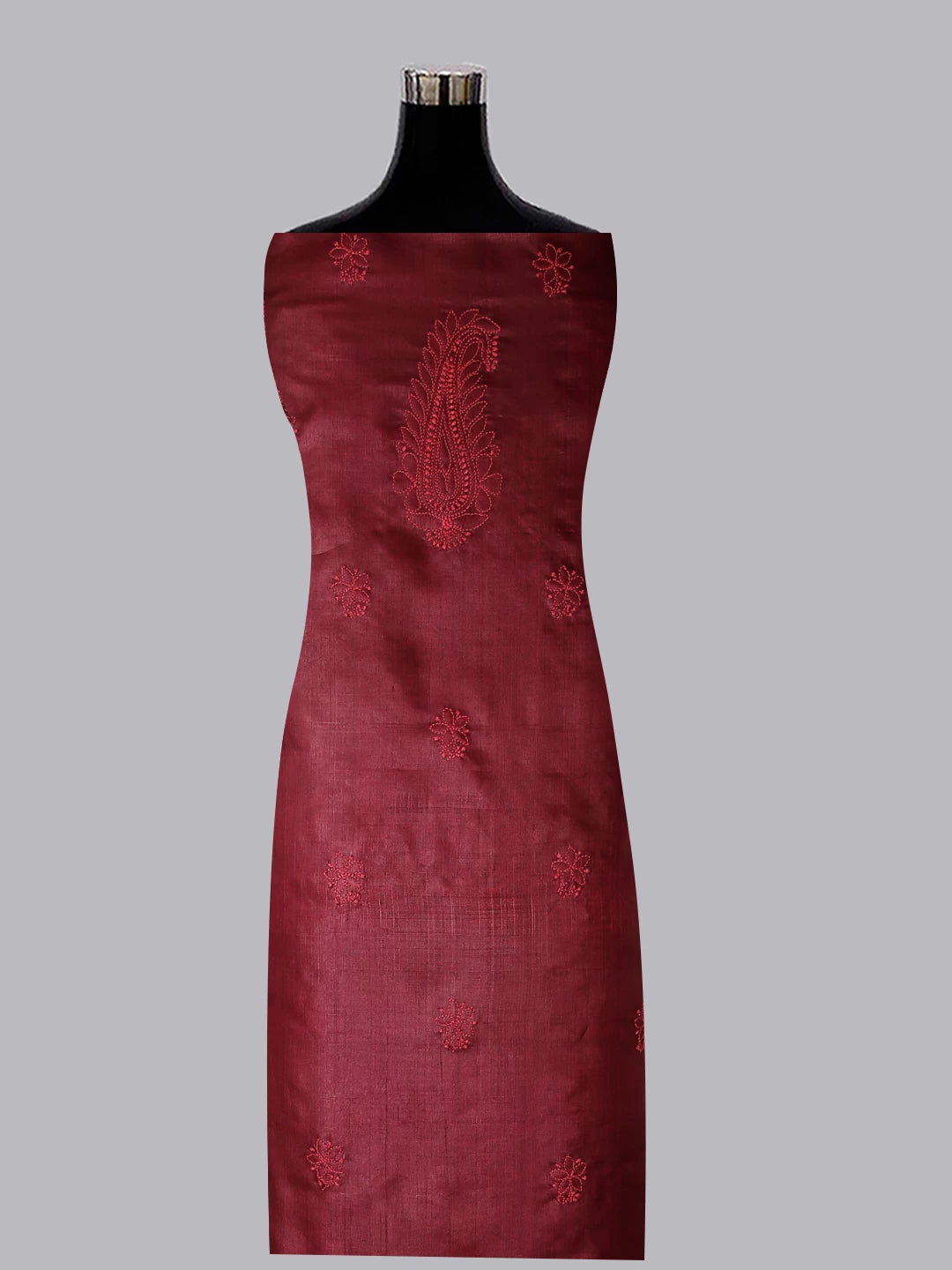 Ada Hand Embroidered Maroon Silk Lucknowi Chikankari Unstitched Kurta Piece 01A445563