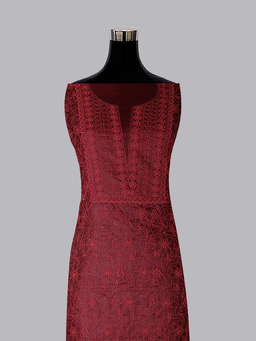 Ada Hand Embroidered Maroon Silk Lucknowi Chikankari Unstitched Kurta Piece 01A445563