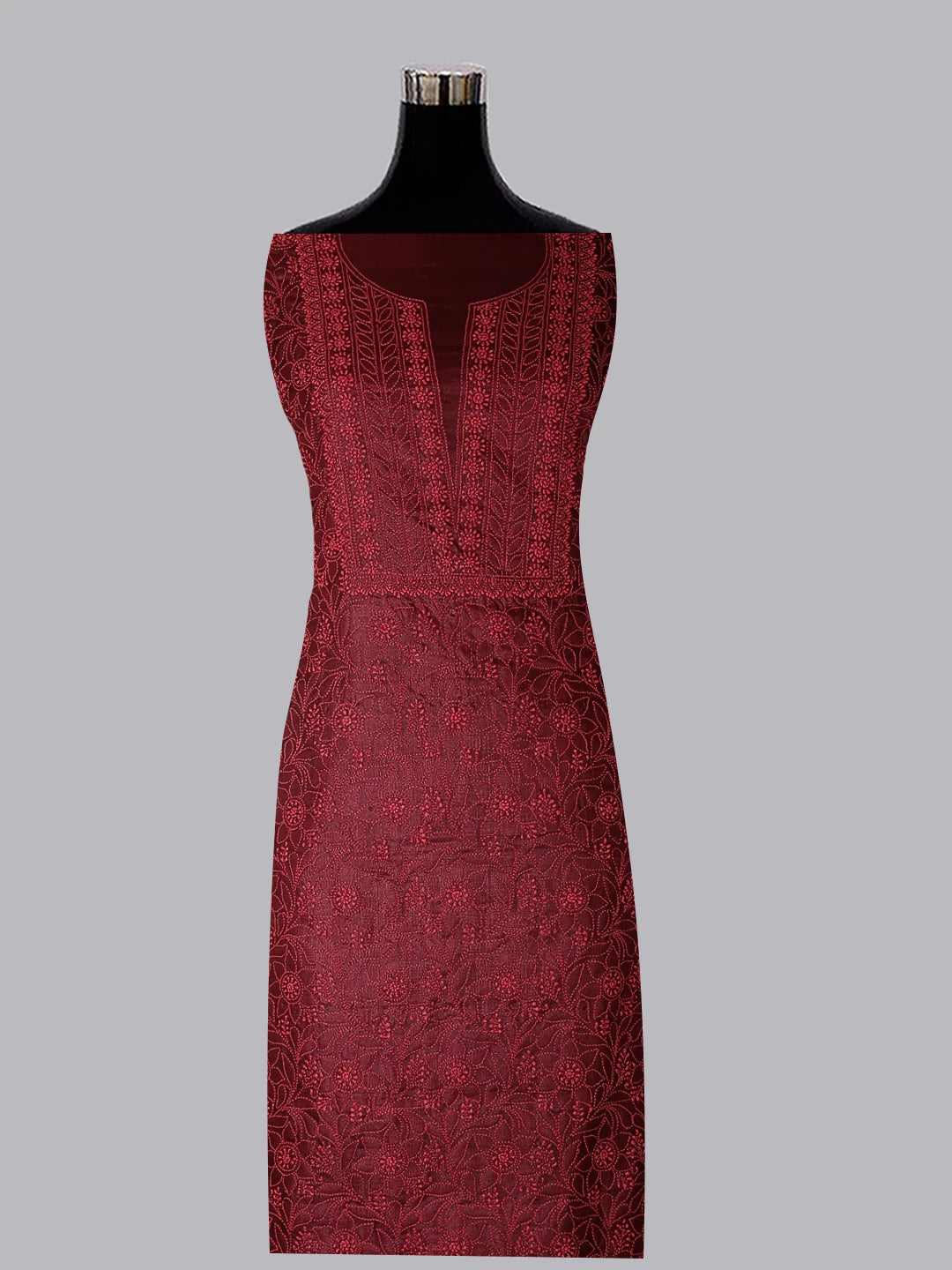 Ada Hand Embroidered Maroon Silk Lucknowi Chikankari Unstitched Kurta Piece 01A445563