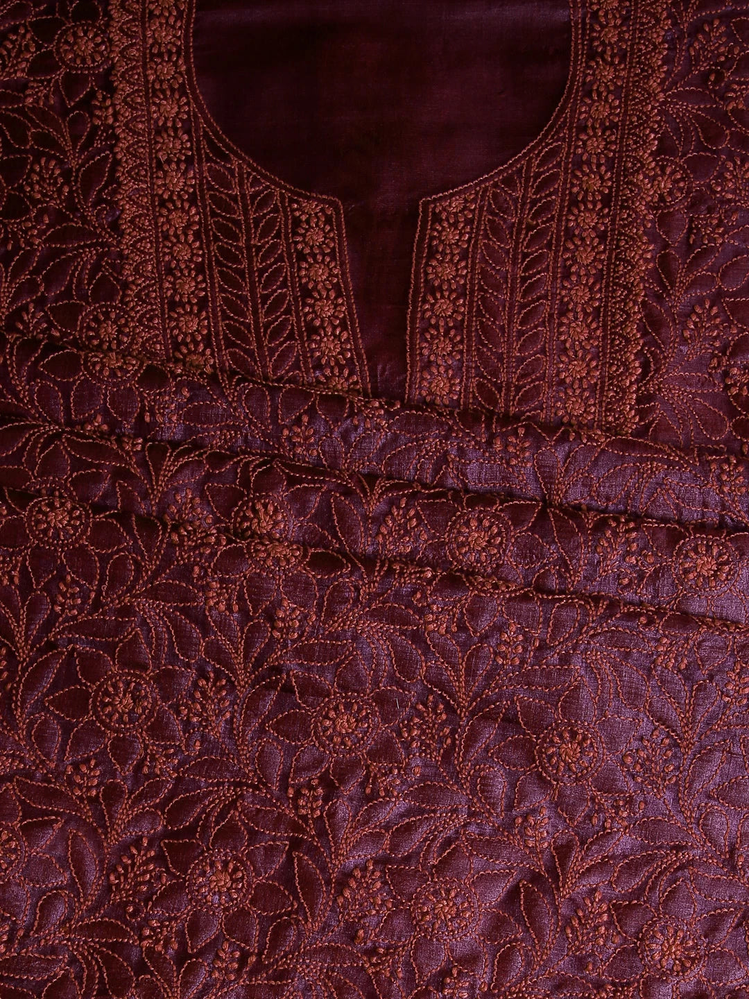 Ada Hand Embroidered Maroon Silk Lucknowi Chikankari Unstitched Kurta Piece 01A445563
