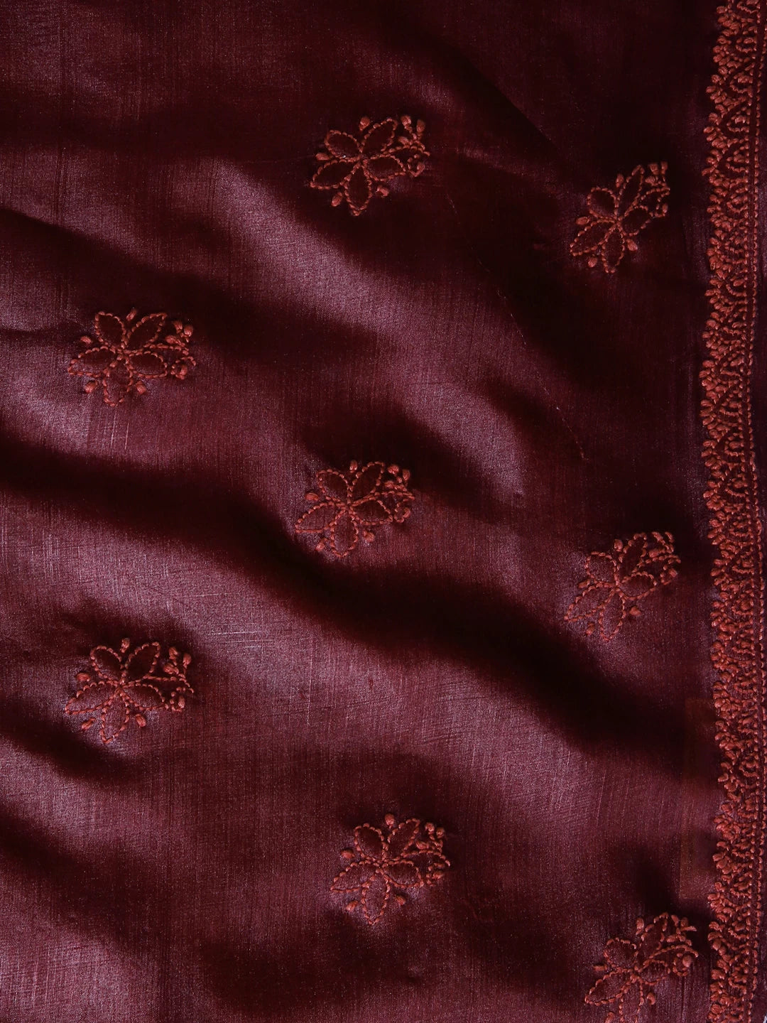 Ada Hand Embroidered Maroon Silk Lucknowi Chikankari Unstitched Kurta Piece 01A445563