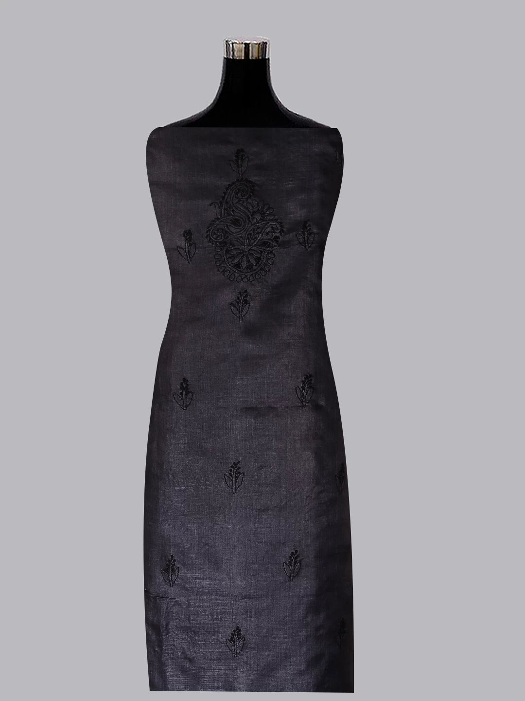 Ada Hand Embroidered Charcoal Black Silk Lucknowi Chikankari Unstitched Kurta Piece 01A445564