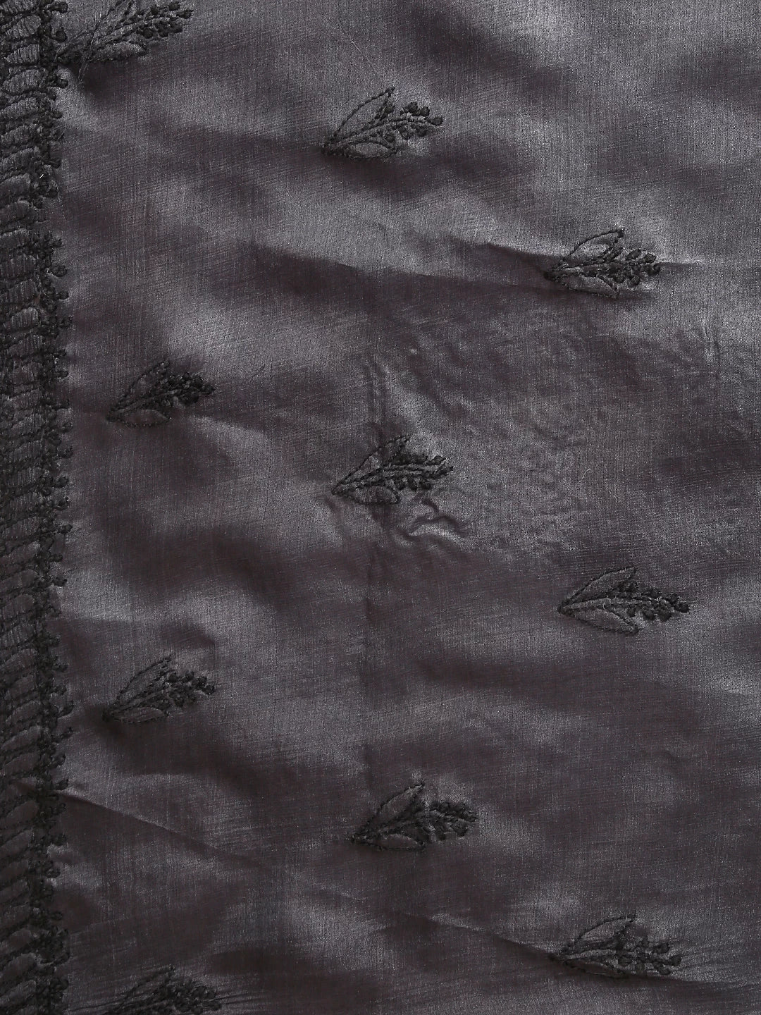 Ada Hand Embroidered Charcoal Black Silk Lucknowi Chikankari Unstitched Kurta Piece 01A445564