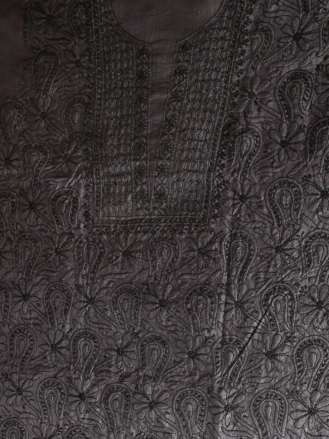 Ada Hand Embroidered Charcoal Black Silk Lucknowi Chikankari Unstitched Kurta Piece 01A445564