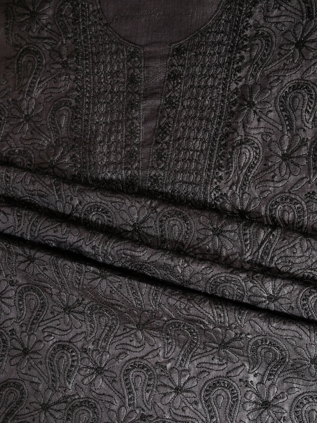 Ada Hand Embroidered Charcoal Black Silk Lucknowi Chikankari Unstitched Kurta Piece 01A445564