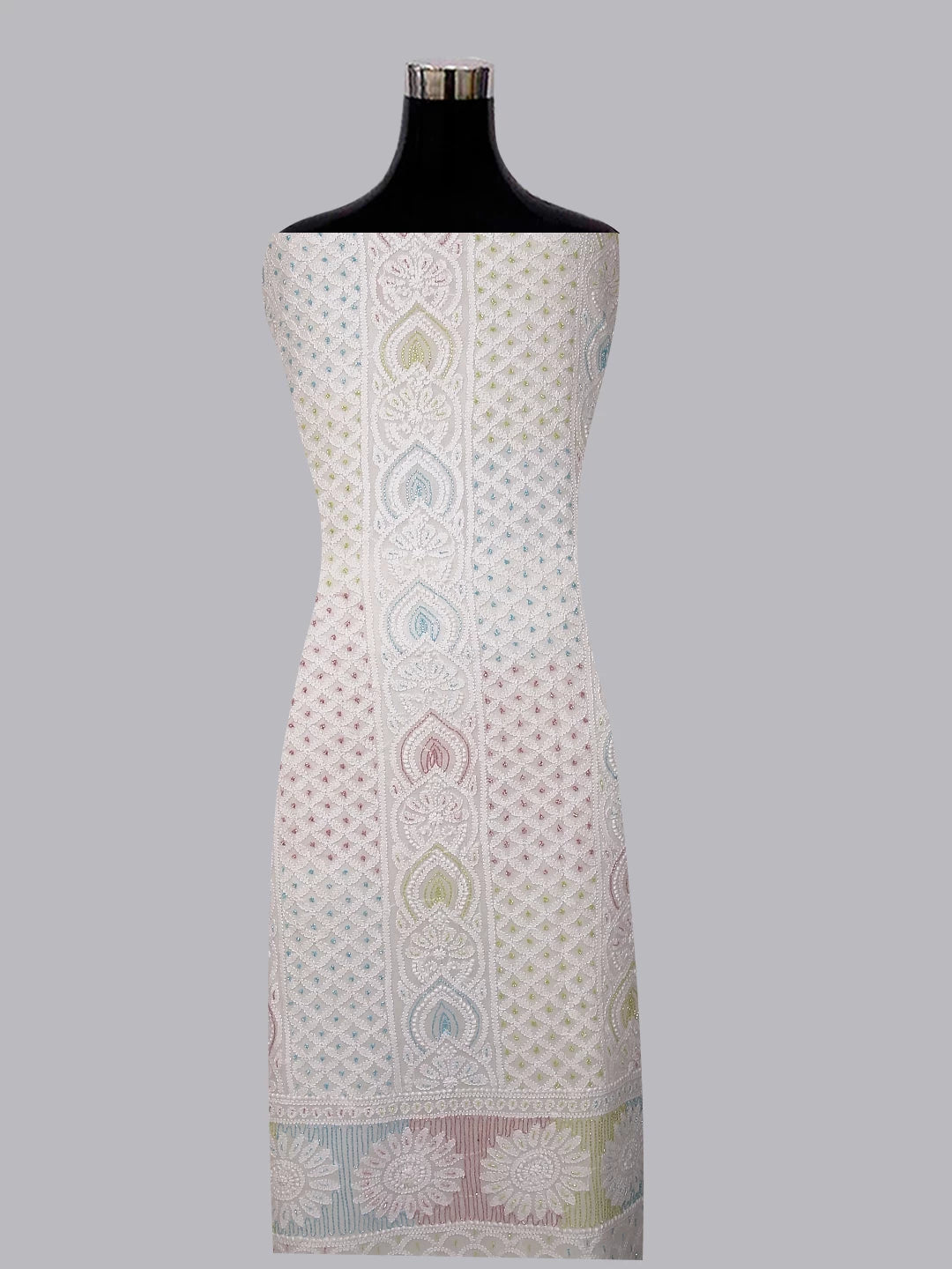 Ada Hand Embroidered White Viscose Georgette Lucknowi Chikankari Unstitched Kurta Dupatta Set With Cutdana Work 01A402350