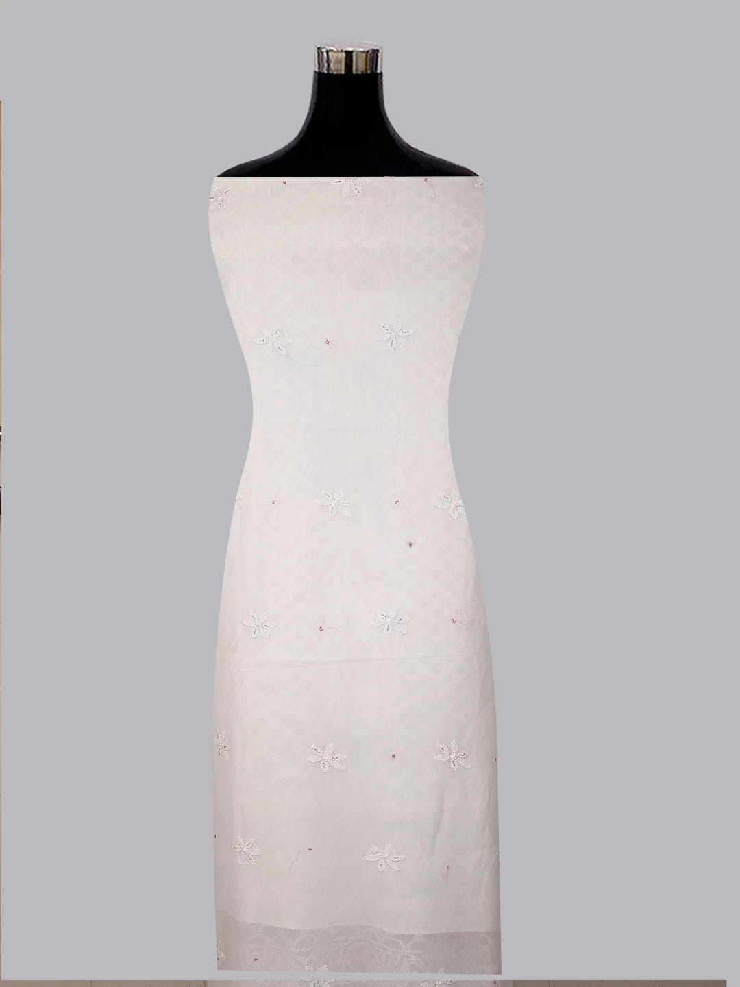 Ada Hand Embroidered White Viscose Georgette Lucknowi Chikankari Unstitched Kurta Dupatta Set With Cutdana Work 01A402350