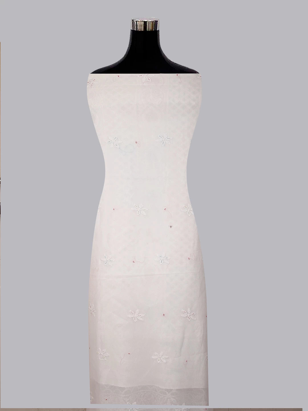 Ada Hand Embroidered White Viscose Georgette Lucknowi Chikankari Unstitched Kurta Dupatta Set With Cutdana Work 01A402350
