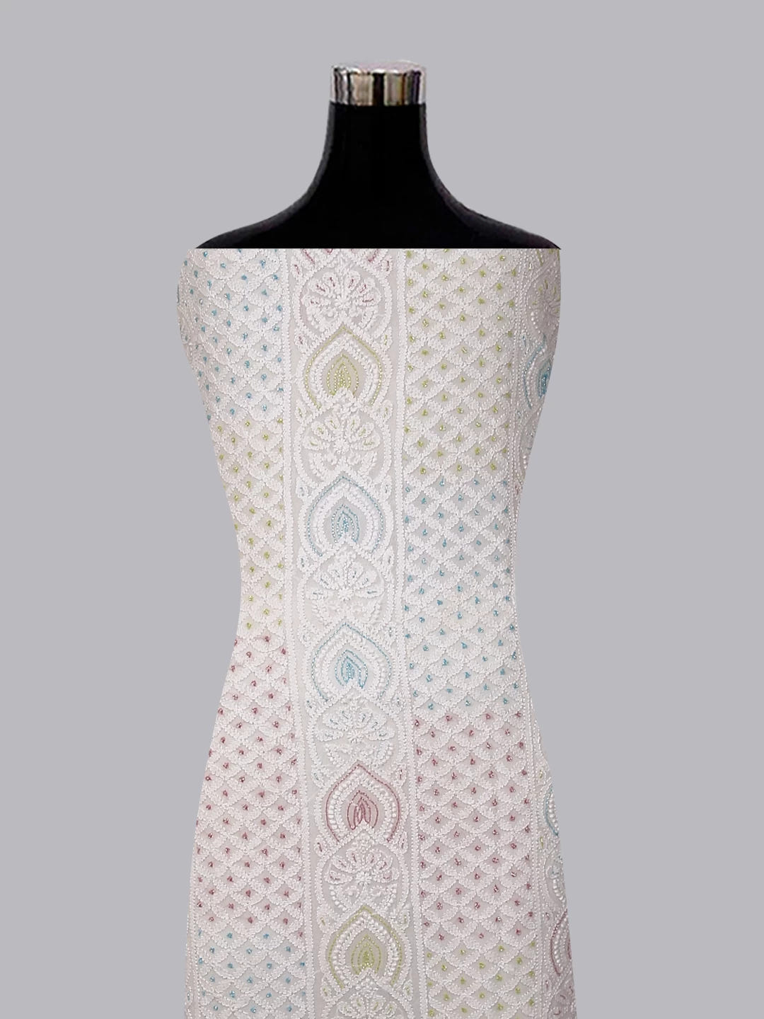 Ada Hand Embroidered White Viscose Georgette Lucknowi Chikankari Unstitched Kurta Dupatta Set With Cutdana Work 01A402350
